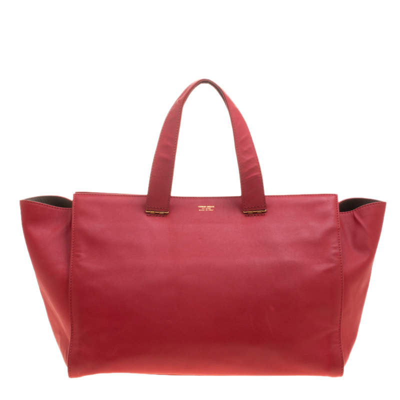 Pre Owned Giorgio Armani Red Leather Tote