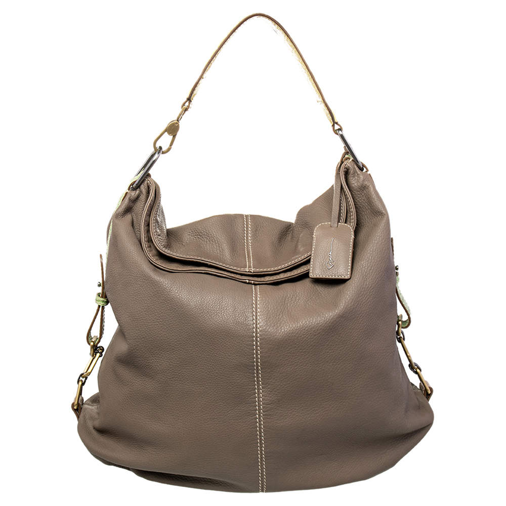 Pre Owned Giorgio Armani Grey Leather Hobo