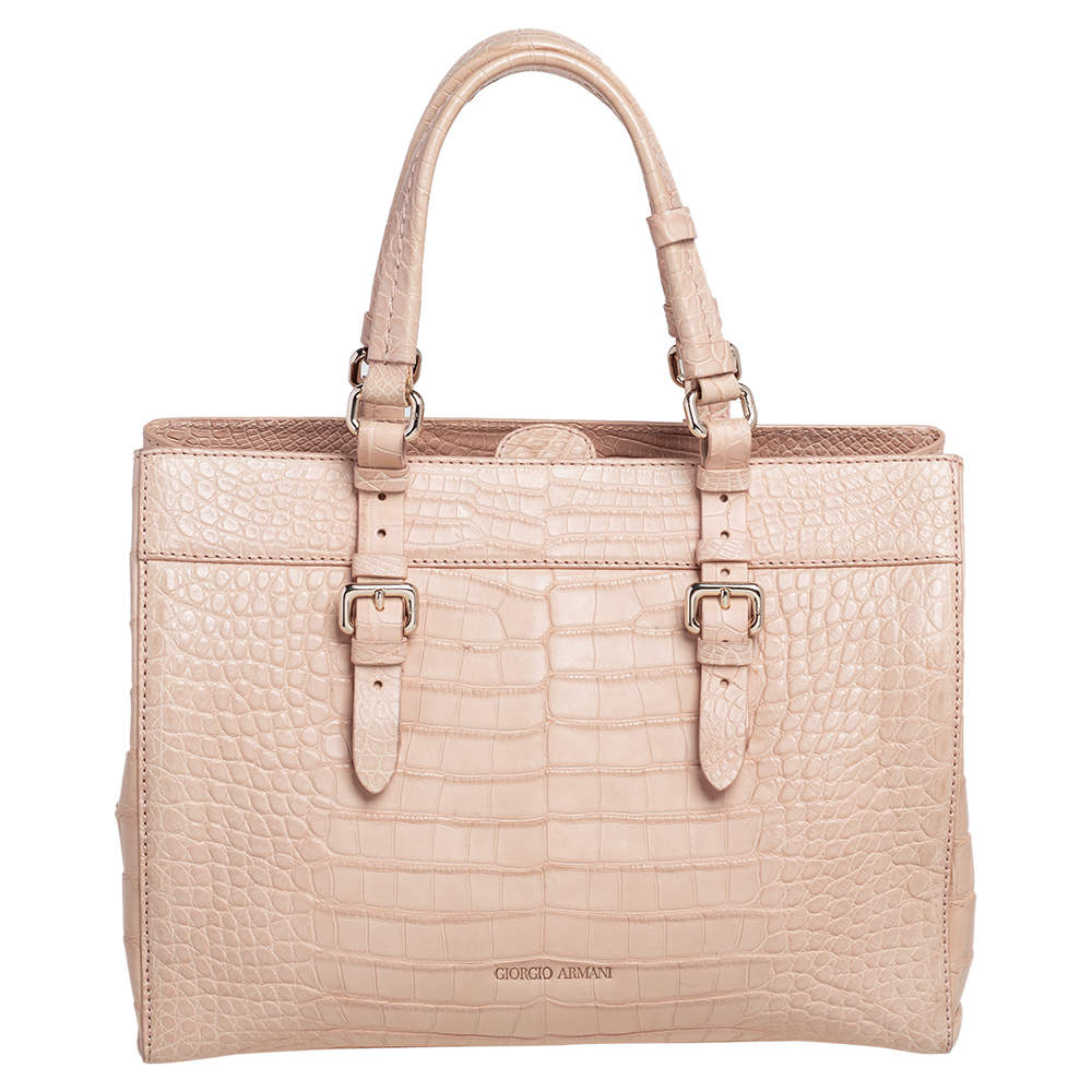 Giorgio Armani Beige Croc Embossed Leather Tote