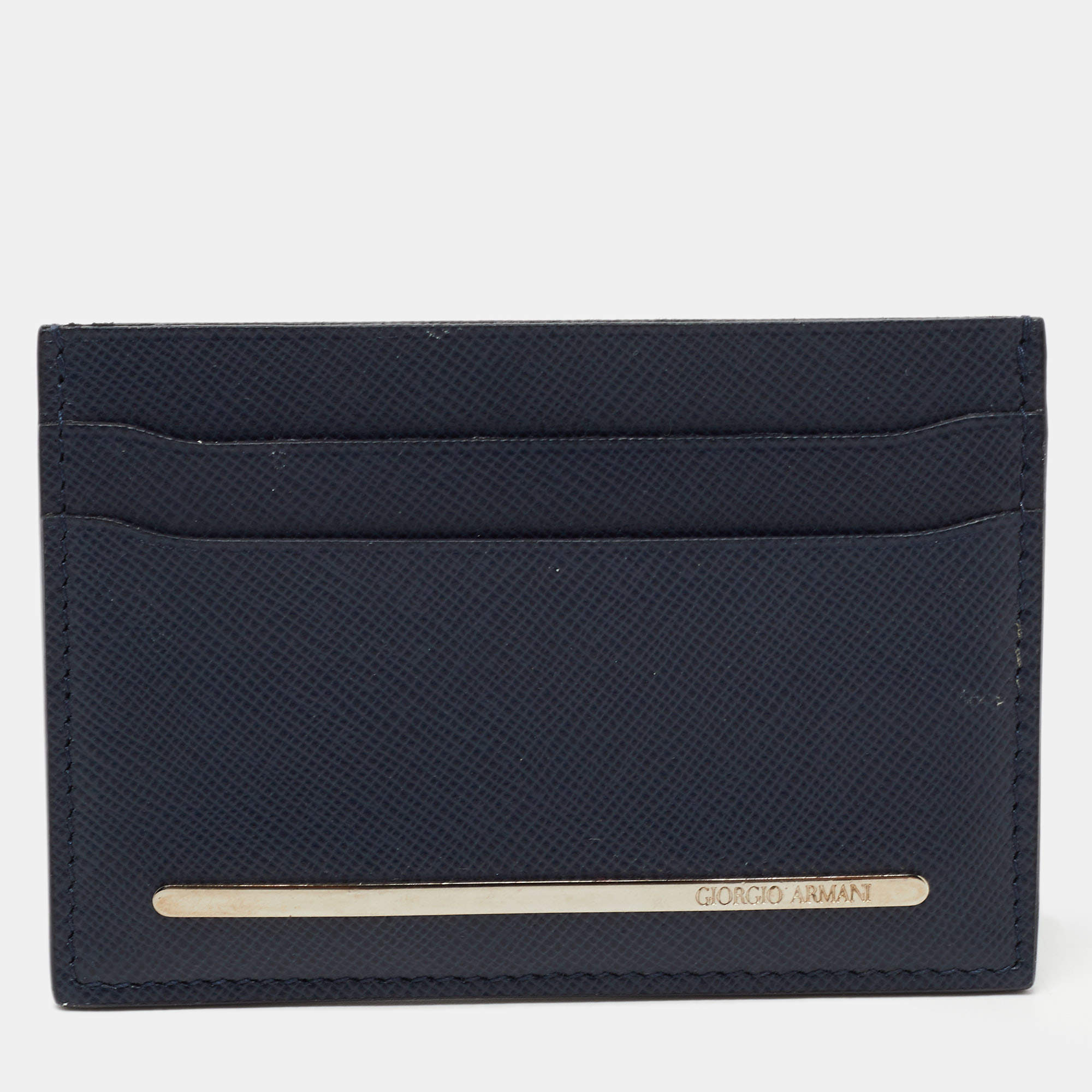 Giorgio Armani Navy Blue Leather Card Holder