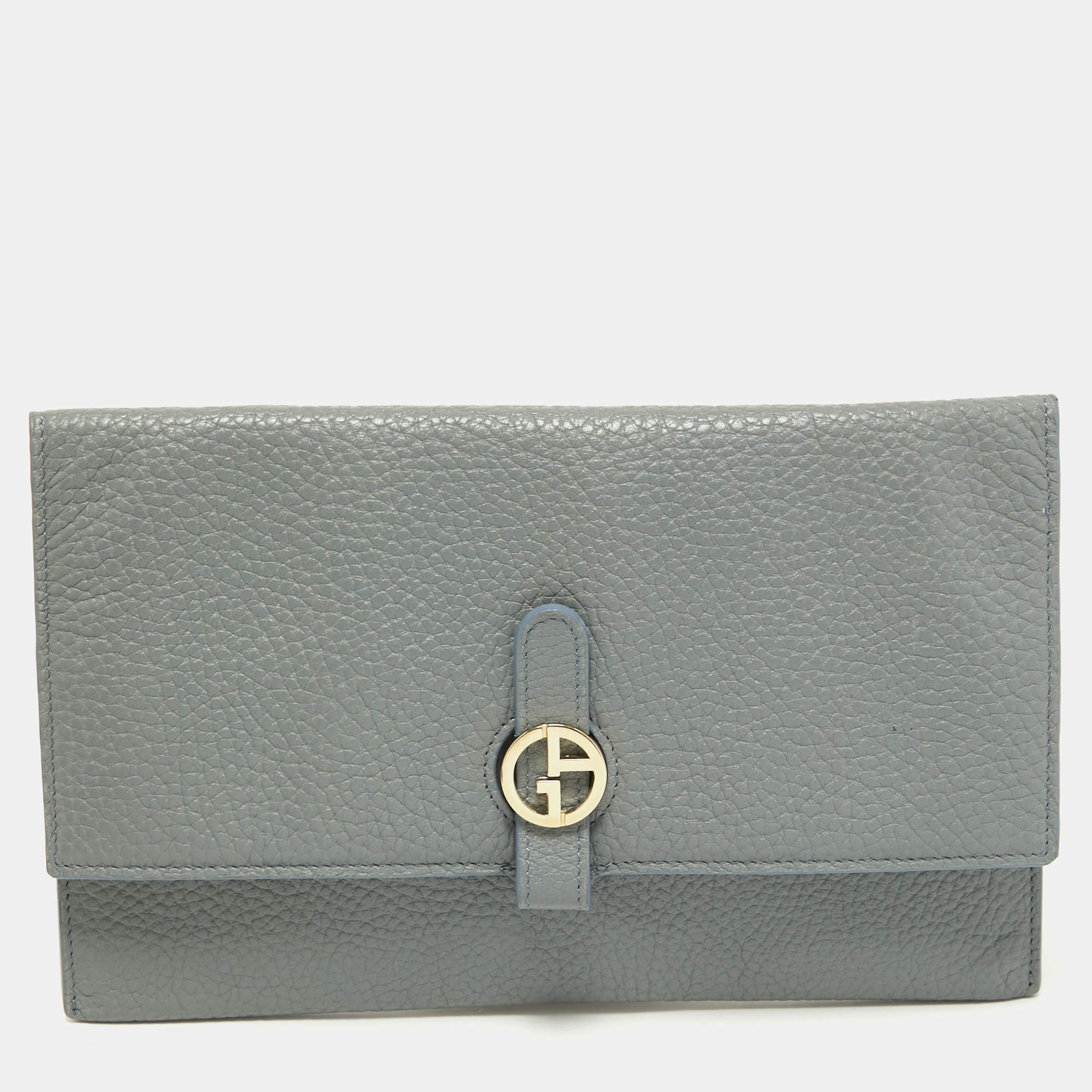 Pre Owned Giorgio Armani Grey Leather Clutch