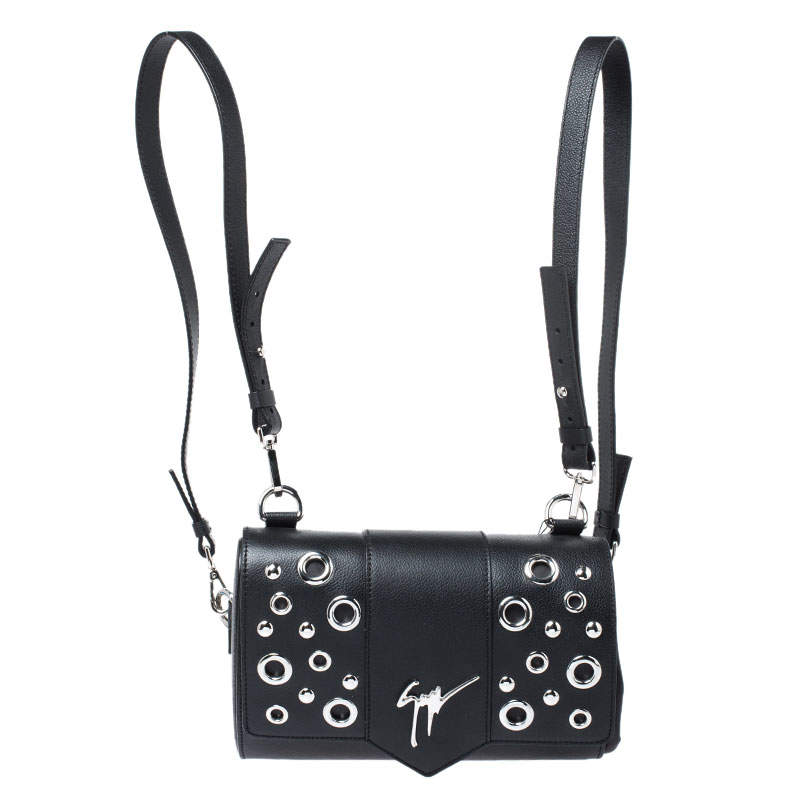 Pre Owned Giuseppe Zanotti Black Grommet Leather Gwen Backpack