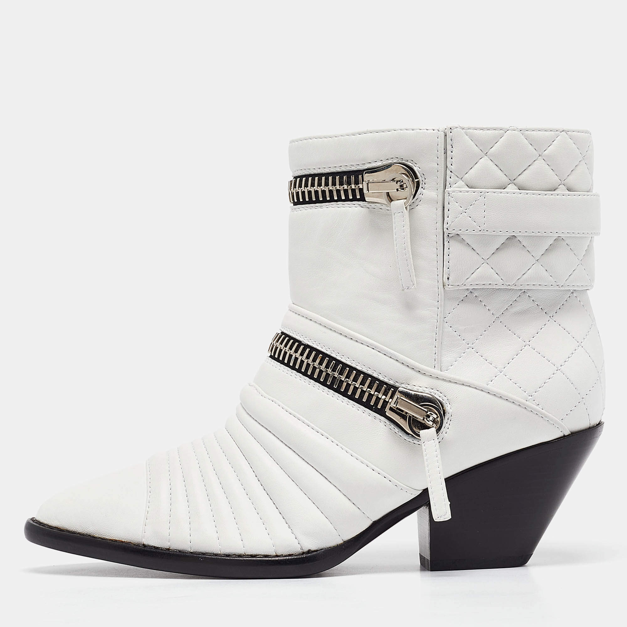 Giuseppe Zanotti White Quilted Leather Ankle Boots Size 38