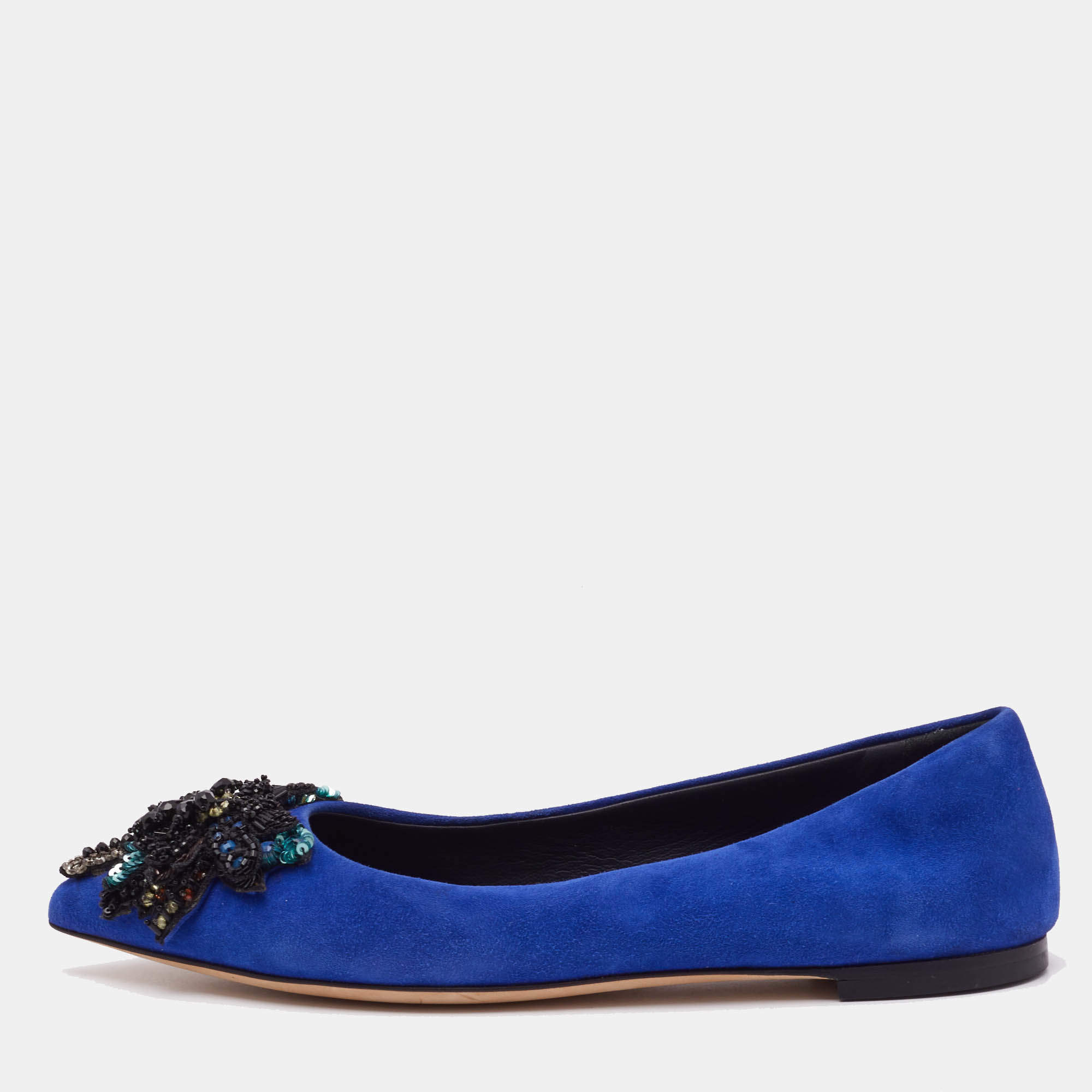 Giuseppe Zanotti Blue Suede Crystal Embellished Ballet Flats Size 36