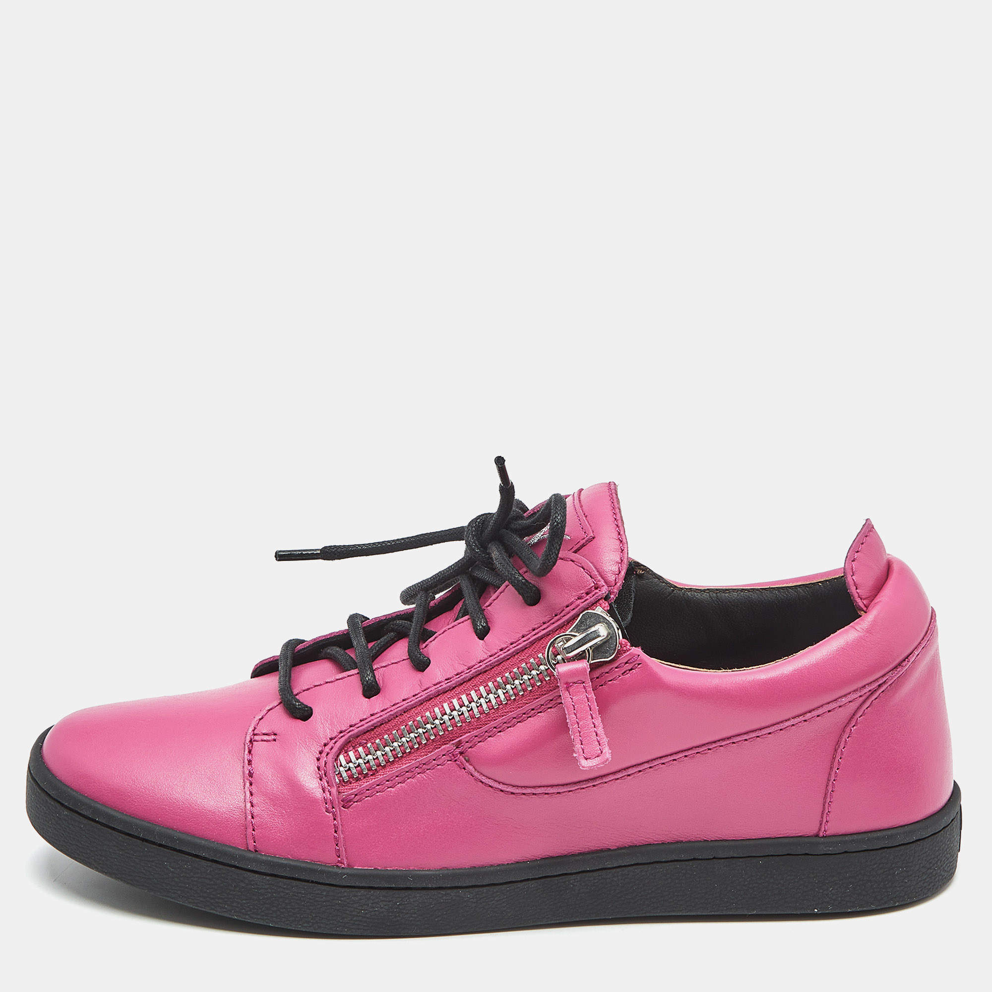 Pre Owned Giuseppe Zanotti Pink Leather Frankie Low Top Sneakers Size 39