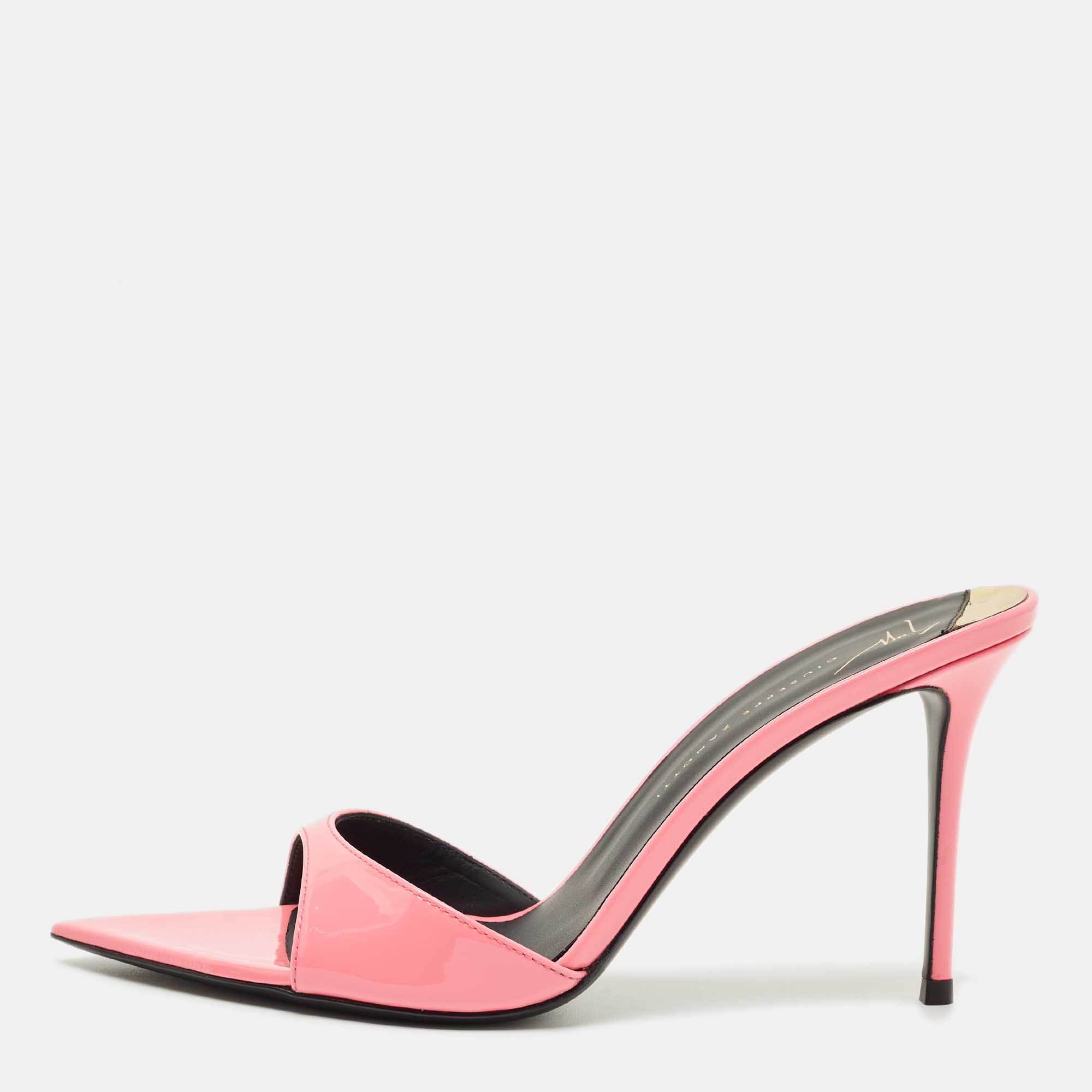 Pre Owned Giuseppe Zanotti Pink Patent Leather Intrigo Slide Sandals Size 38