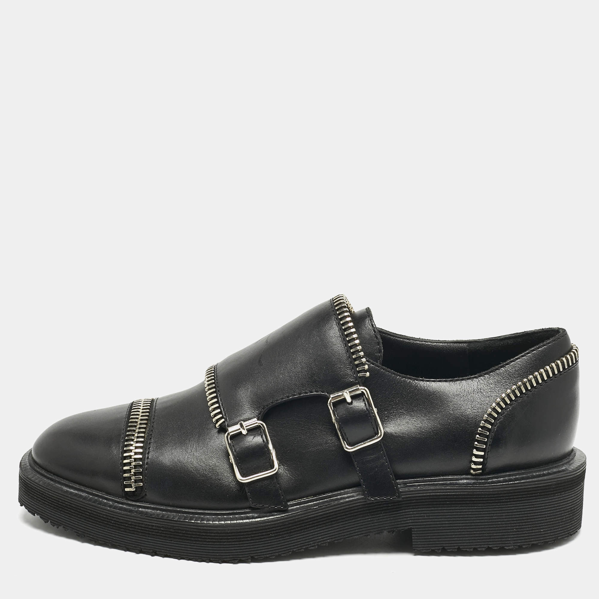 Pre Owned Giuseppe Zanotti Black Leather Monk Strap Oxford Size 36