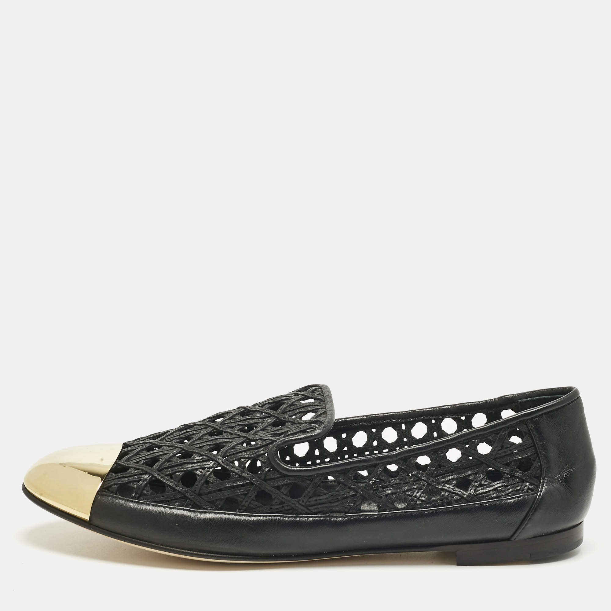 Pre Owned Giuseppe Zanotti Black Leather Cap Toe Smoking Slippers Size 41