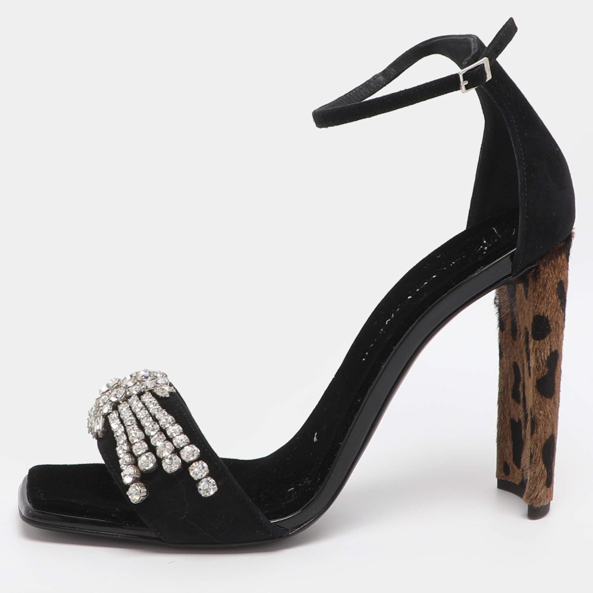 Pre Owned صندل بحزام للكاحل جوسييبي زانوتي سويدي أسود مزين بالكريستال مقاس 39