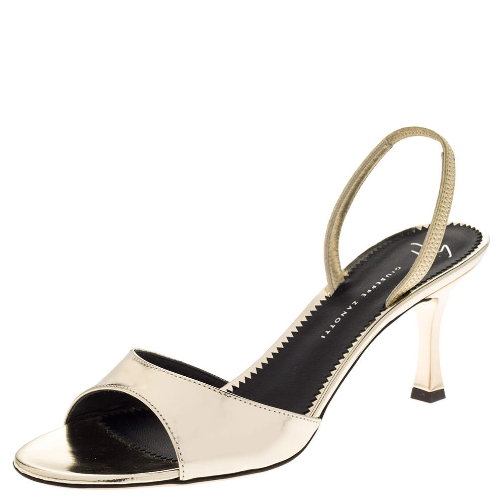 Pre Owned Giuseppe Zanotti Metallic Gold Leather Slingback Sandals Size 37
