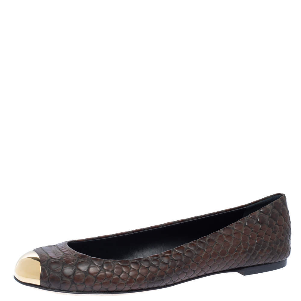Pre Owned Giuseppe Zanotti Brown Python Embossed Leather Malika Cap Toe Ballet Flats Size 41
