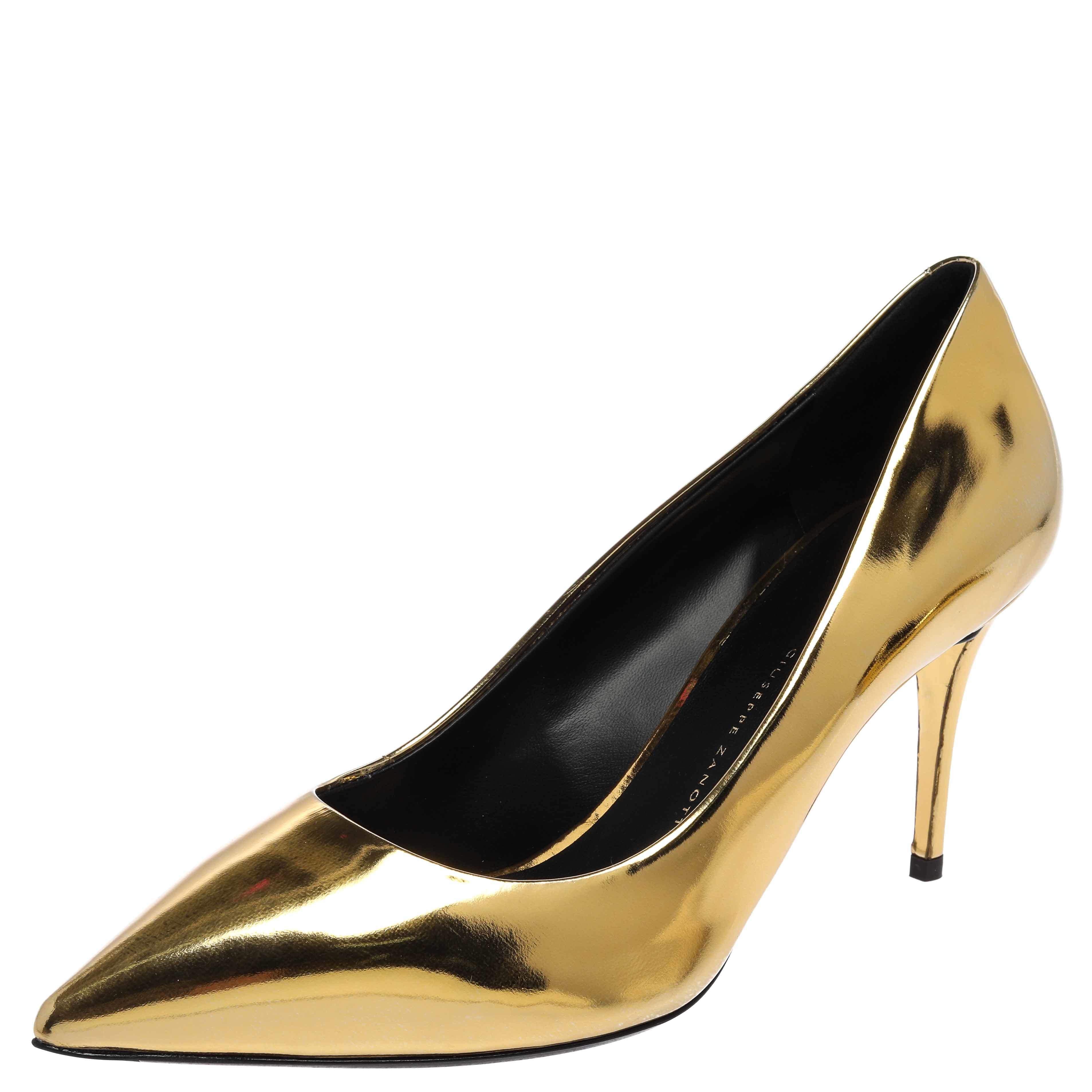 Pre Owned Giuseppe Zanotti Metallic Gold Leather Pointed Toe Pumps Size 38