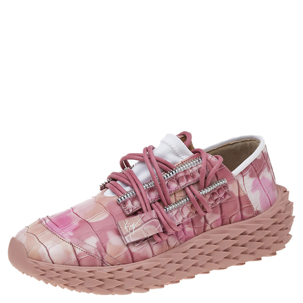 Pre Owned Giuseppe Zanotti Rose Pink Urchin Low Top Sneakers Size EU 38