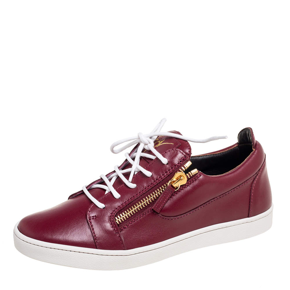 Pre Owned Giuseppe Zanotti Amaranth Red Leather Frankie Low Top Sneakers Size 41