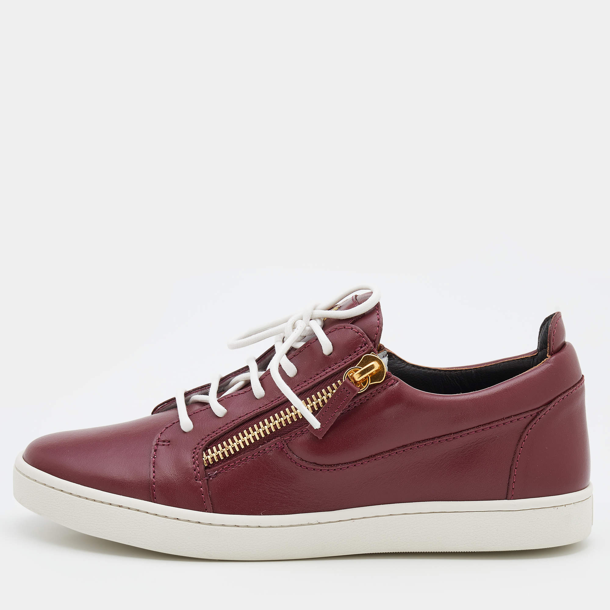 مملوكة مسبقًا Giuseppe Zanotti Amaranth Red Leather Frankie Low Top Sneakers Size 41