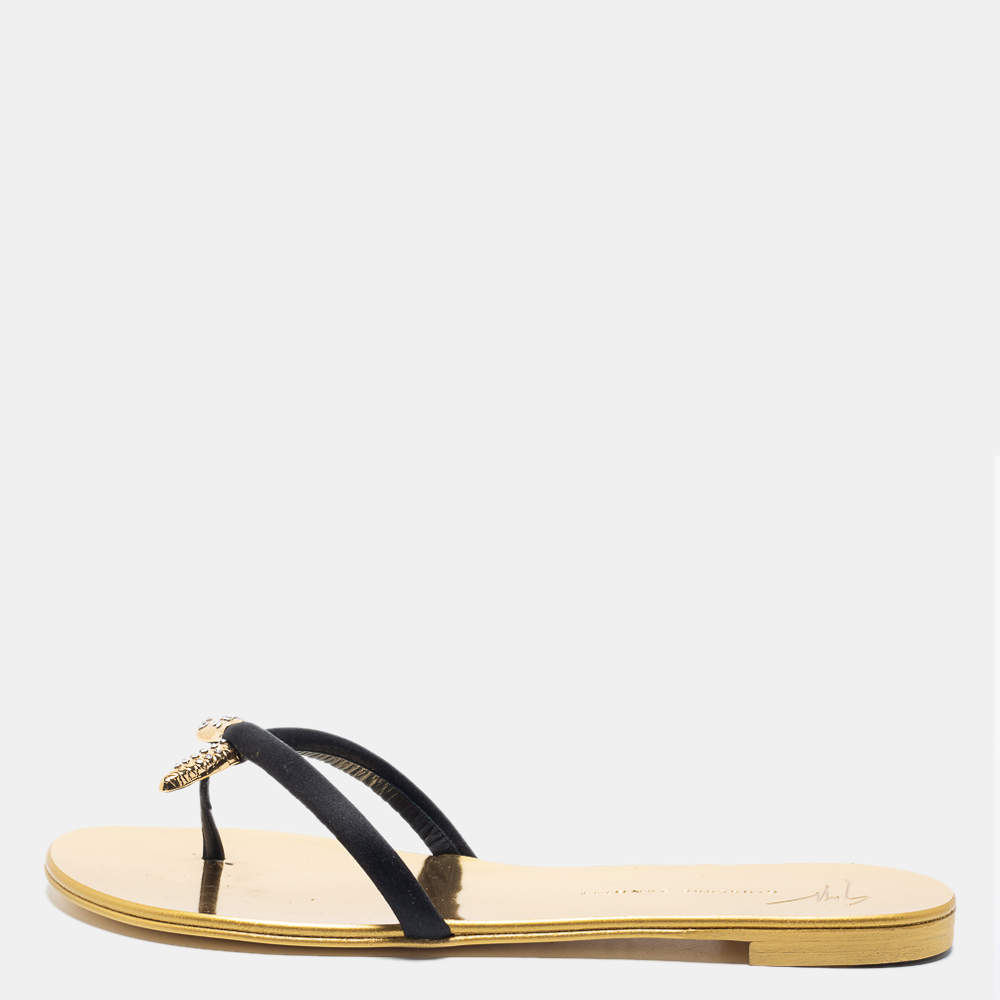 Giuseppe Zanotti Black Suede Jewel Embellished Thong Flat