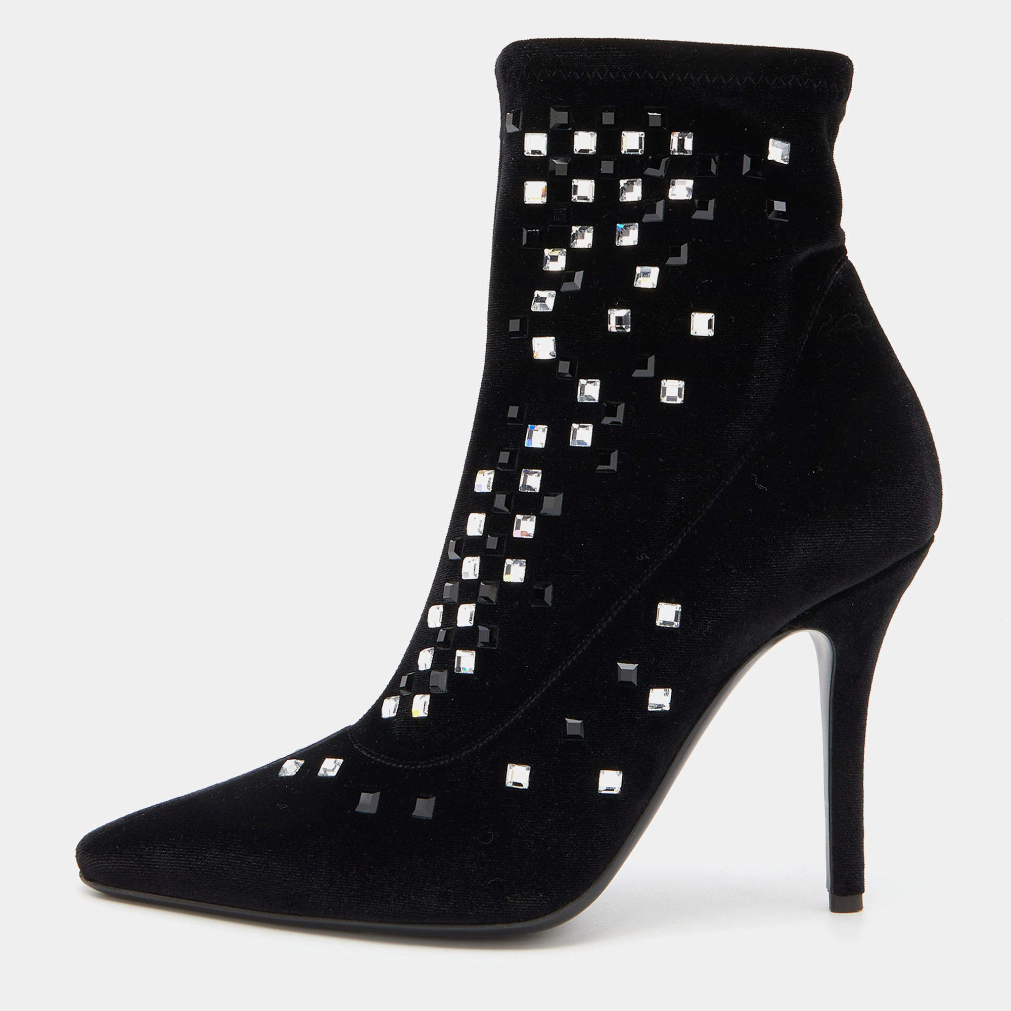 مملوكة مسبقًا Giuseppe Zanotti Black Velvet Crystal Embellished Ankle Booties Size 38