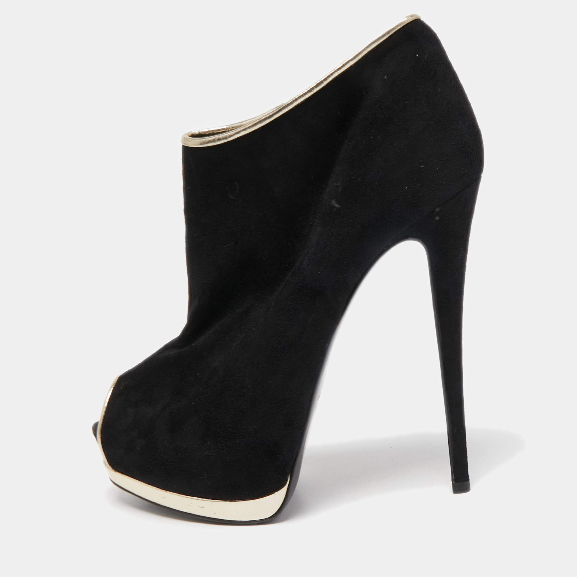 Pre Owned Giuseppe Zanotti Black Suede and Leather Ankle Boots Size 40