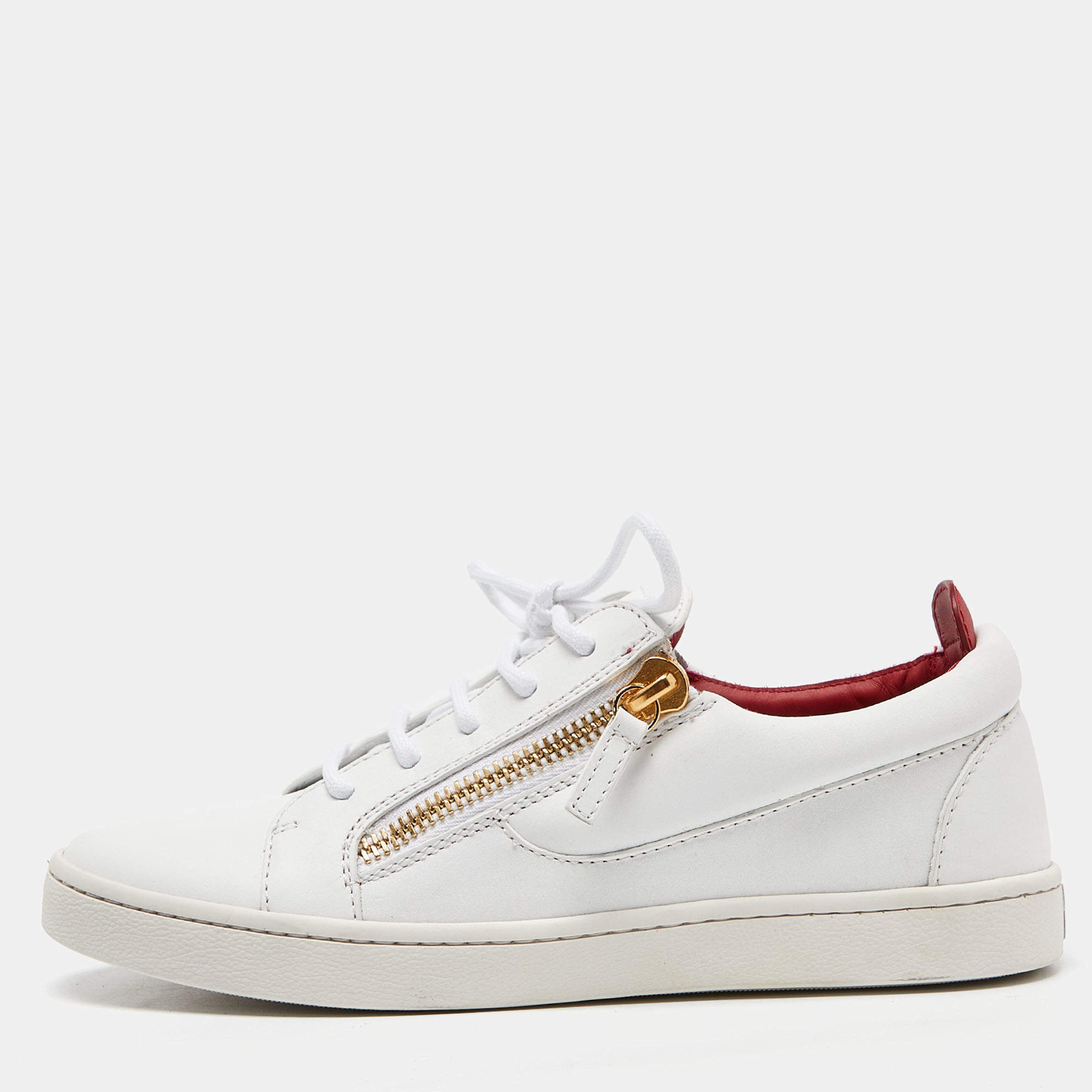 مملوكة مسبقًا Giuseppe Zanotti White Leather Brek Low Top Sneakers Size 39