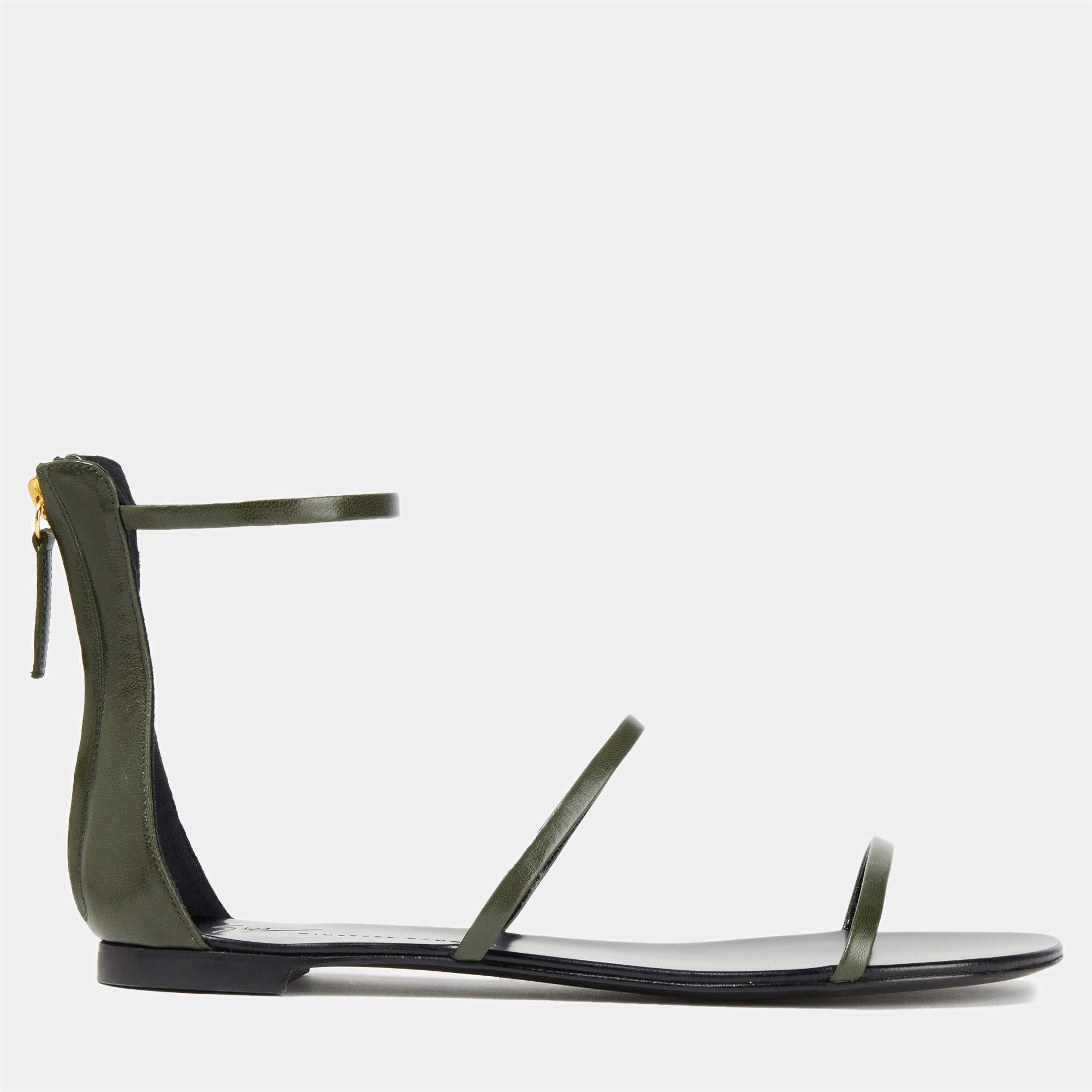 Giuseppe Zanotti Green Leather Flat Sandals Size 38