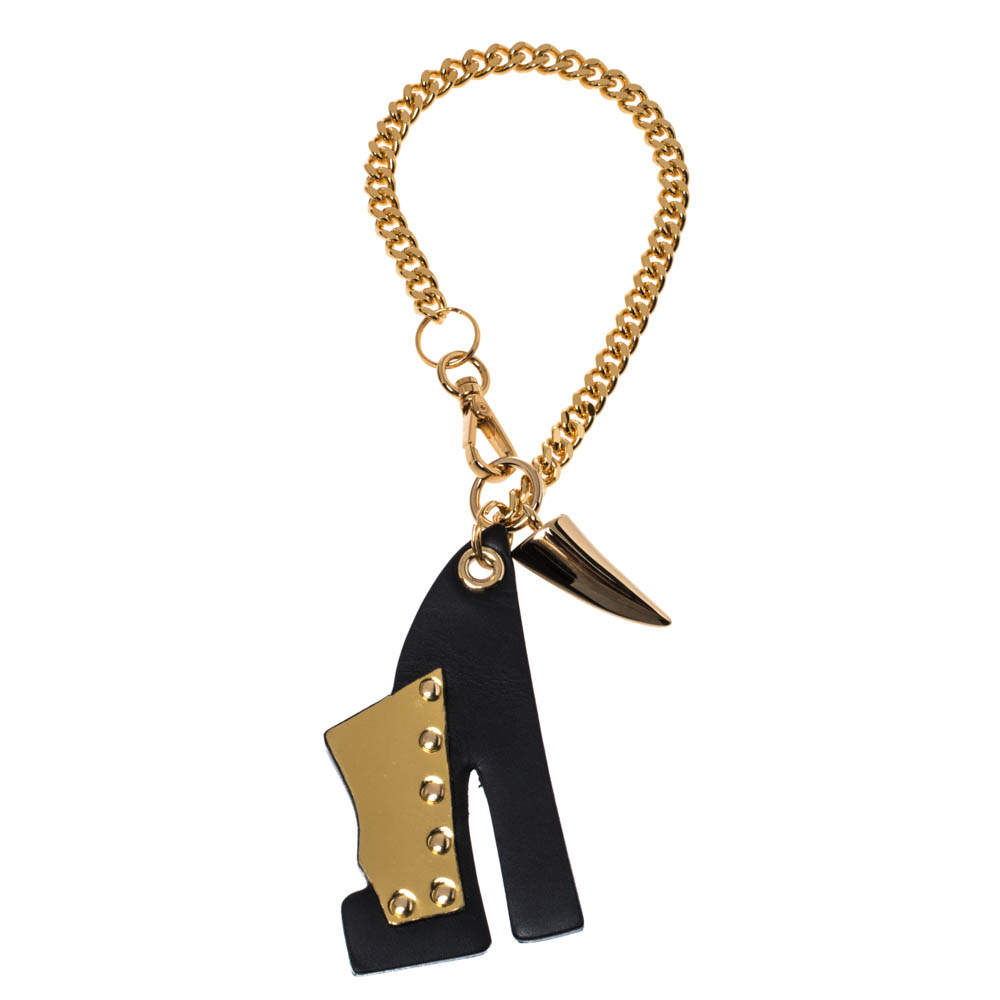 Giuseppe Zanotti Black Leather Iconic Clog Key Ring/Bag Charm