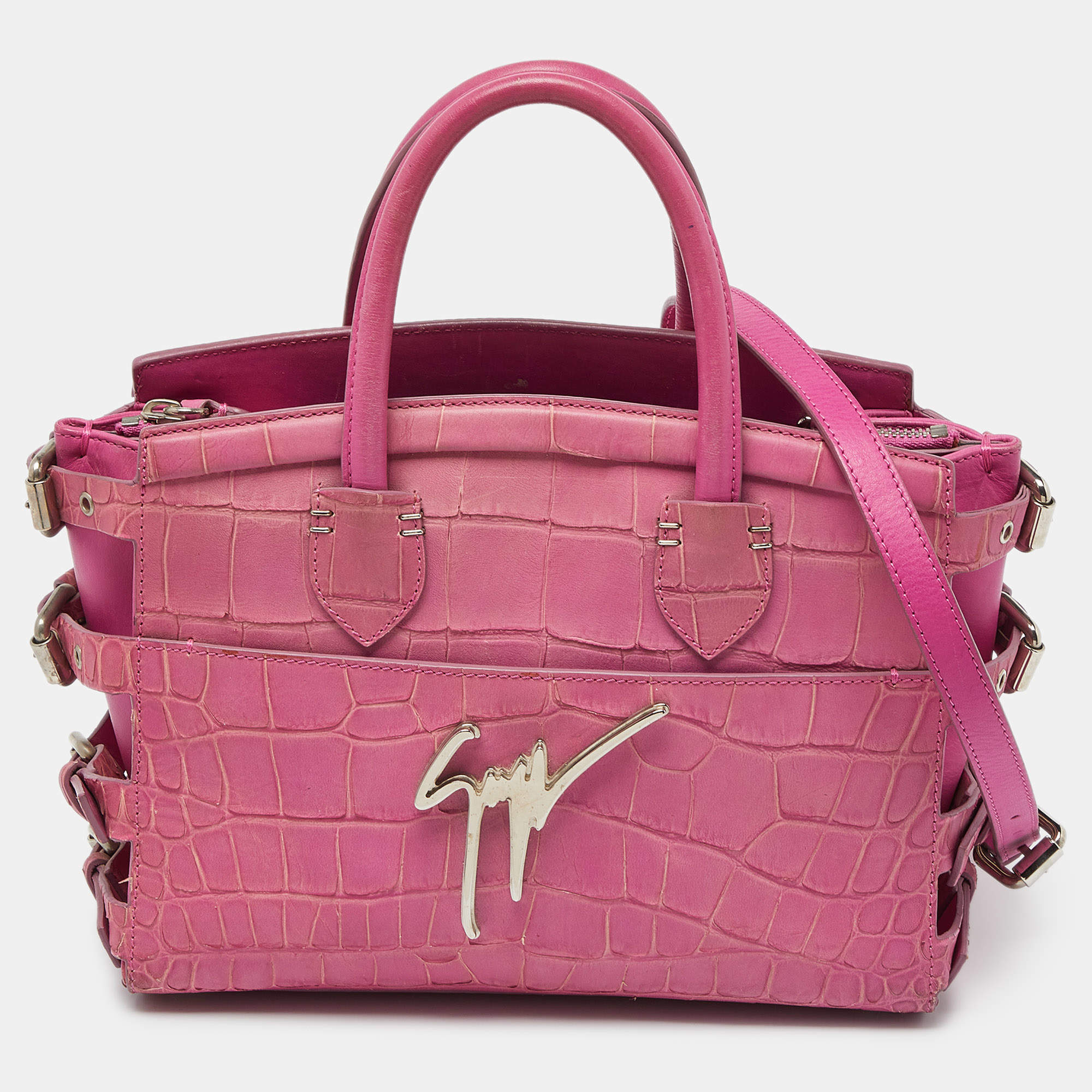 Giuseppe Zanotti Pink Croc Embossed Leather G17 Tote