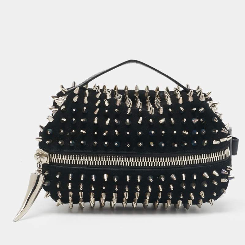 Giuseppe Zanotti Black Spiked Leather and Suede Clutch