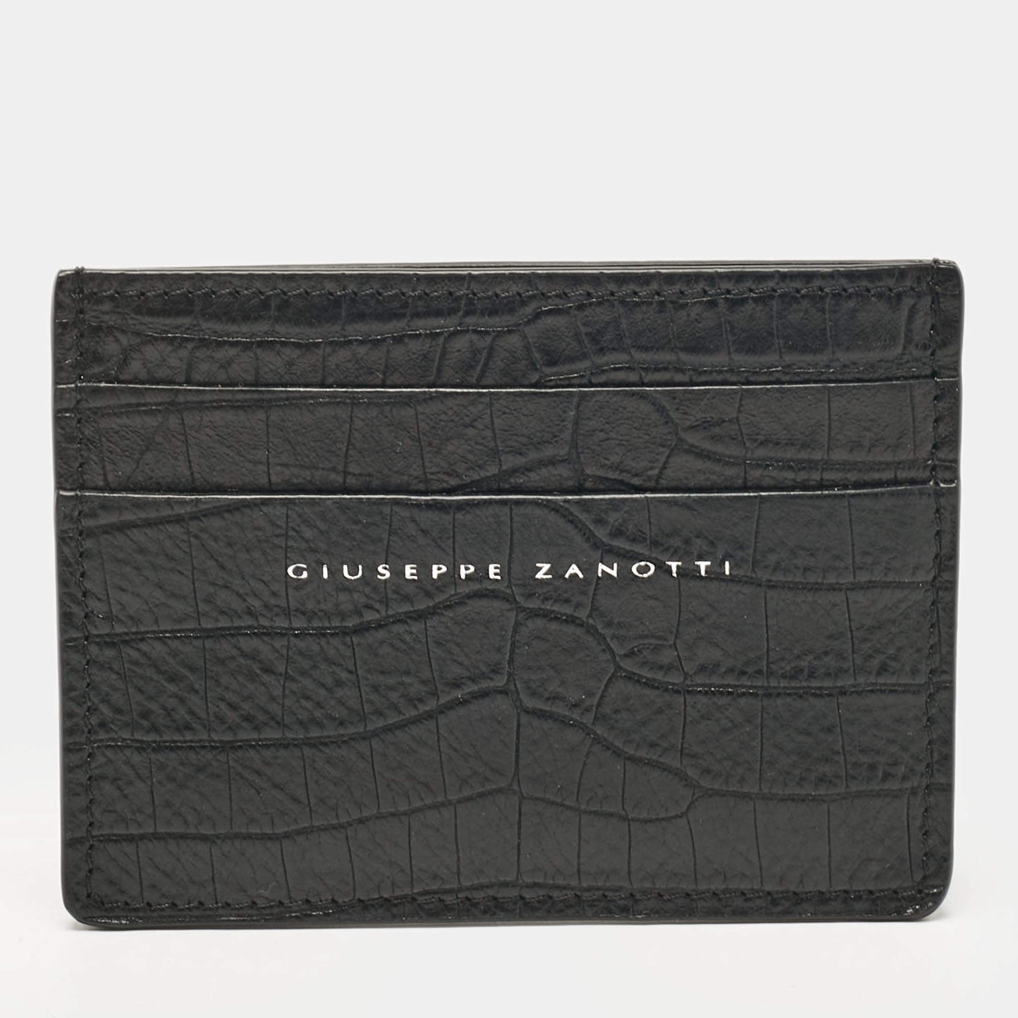 Giuseppe Zanotti Black Croc Embossed Leather Card Holder