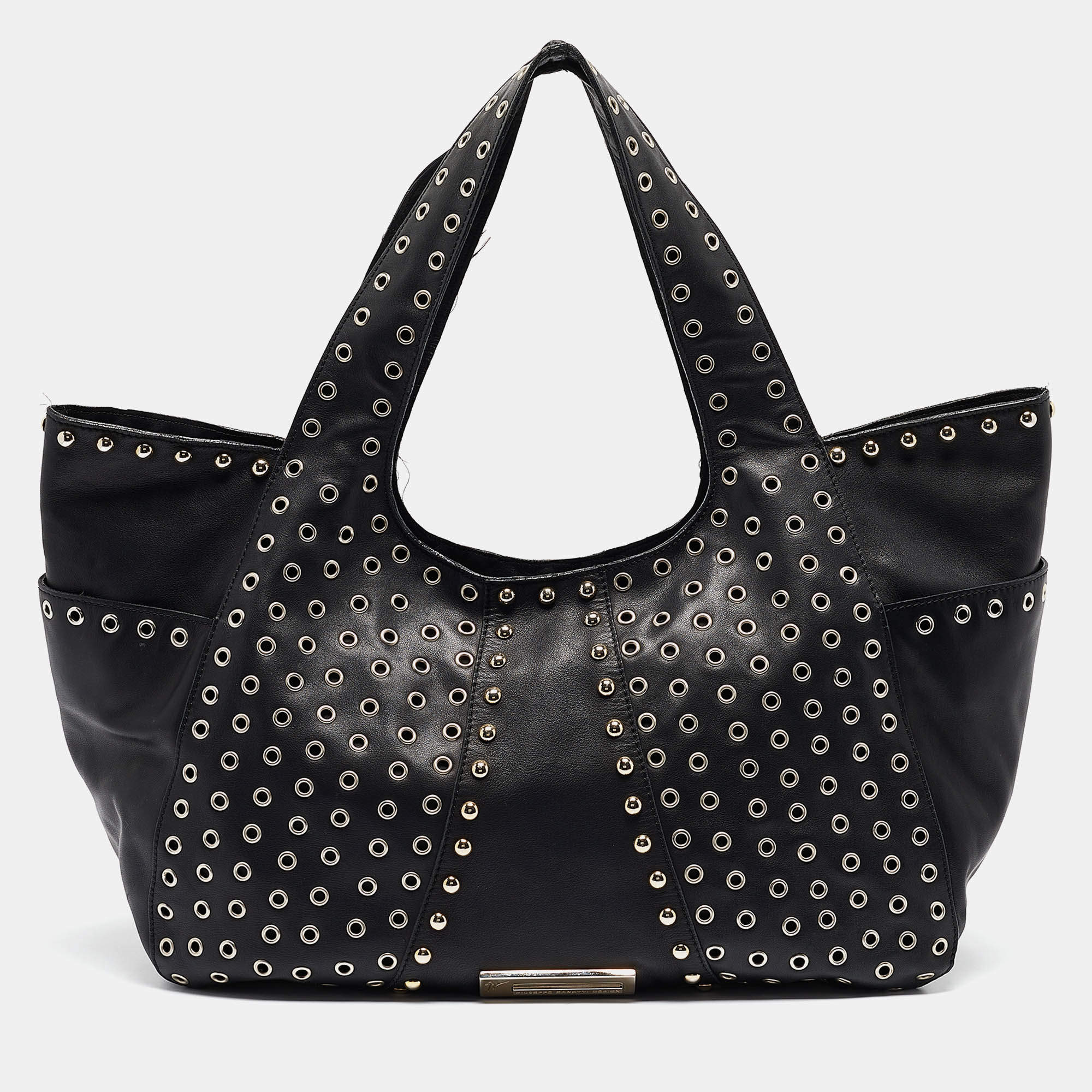 Giuseppe Zanotti Black Leather Studded Hobo