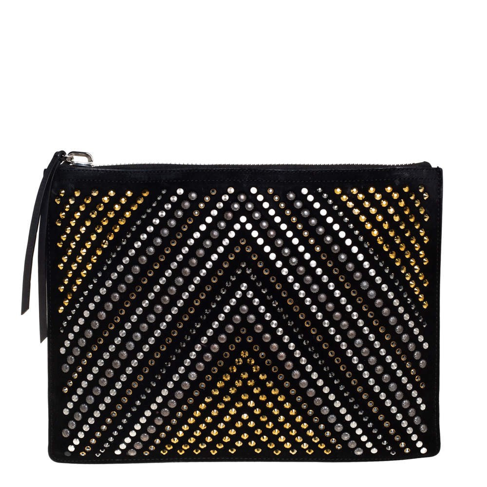 Pre Owned Giuseppe Zanotti Black Suede Studded Embellished Slim Pouch