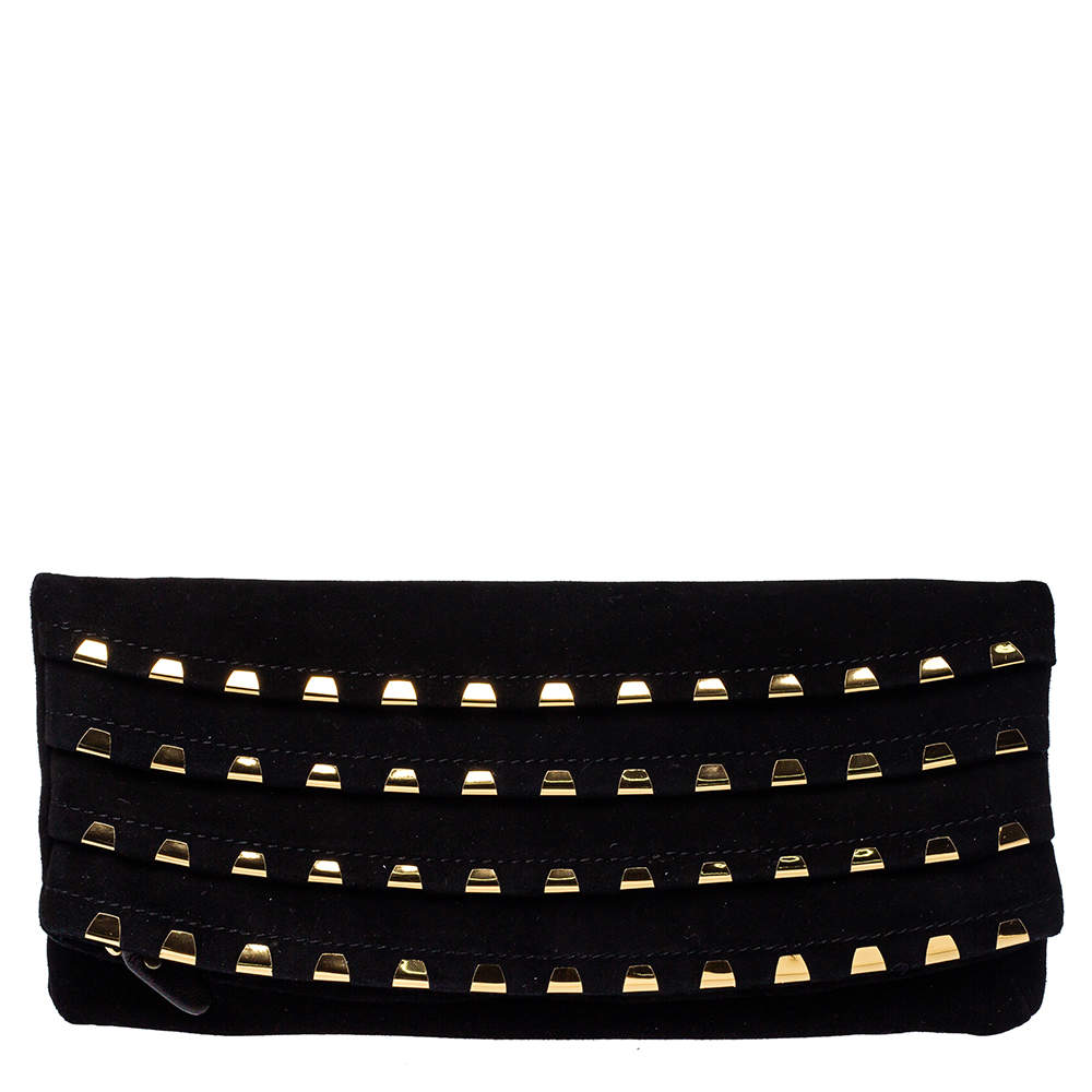 Pre Owned Giuseppe Zanotti Black Suede Studded Foldover Clutch