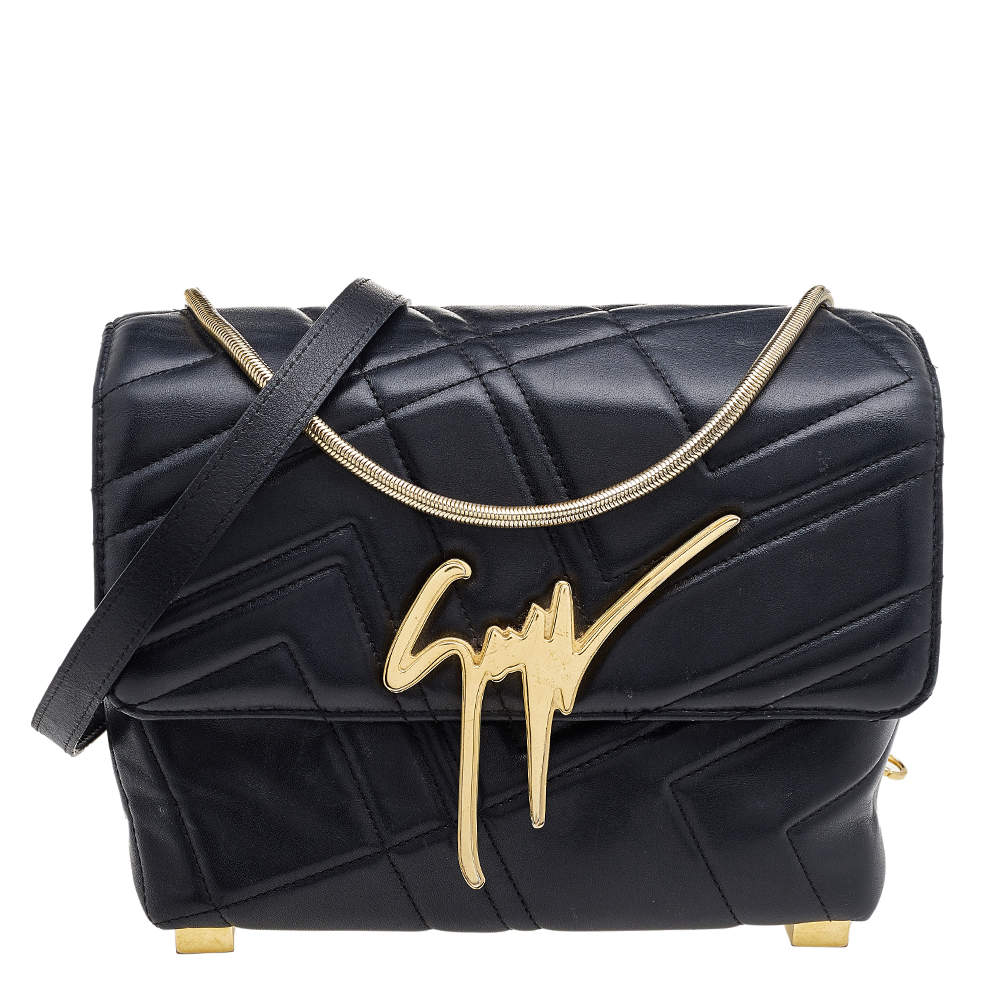 Pre Owned Giuseppe Zanotti Black Leather Logo Shoulder Bag