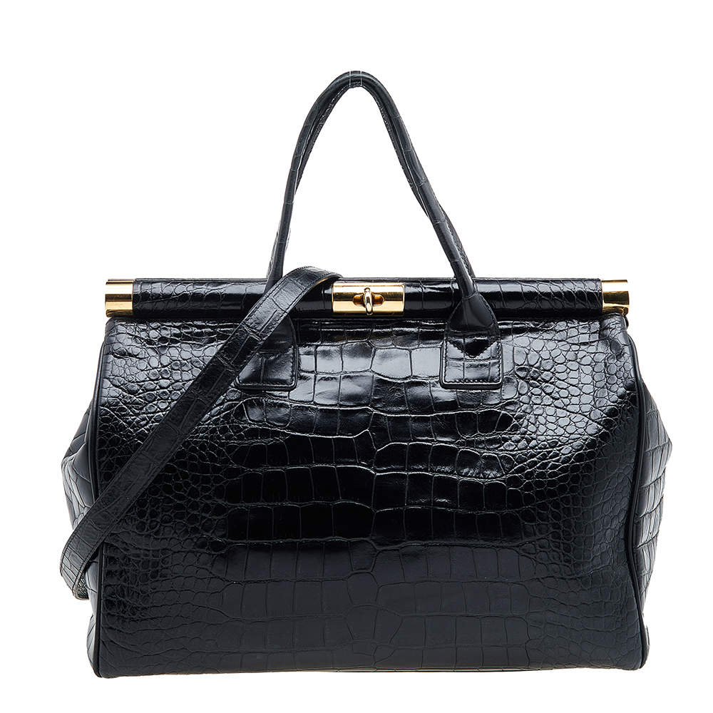 Giuseppe Zanotti Black Croc Embossed Leather Tote