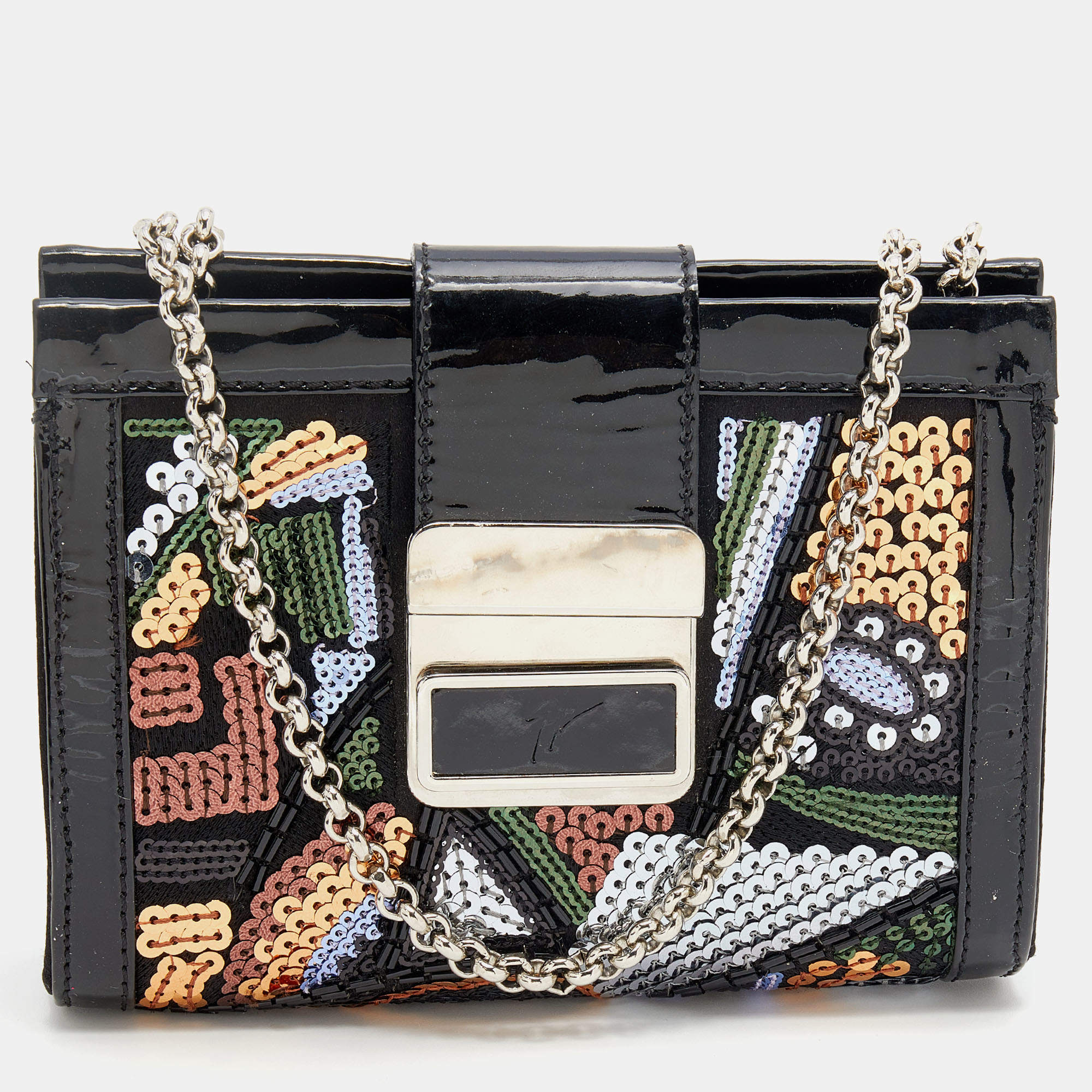 Giuseppe Zanotti Multicolor Sequin and Patent Leather Chain Clutch