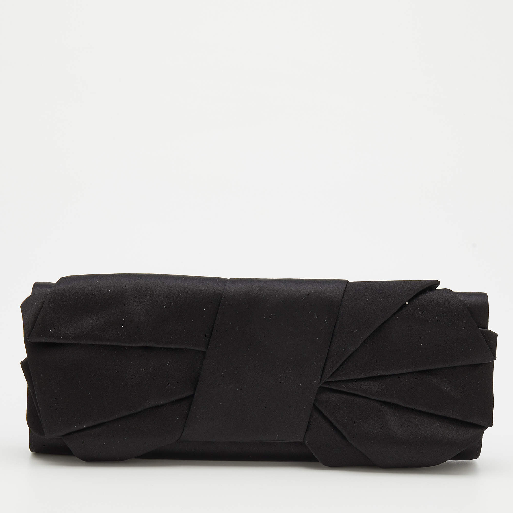 Pre Owned Giuseppe Zanotti Black Satin Bow Flap Clutch