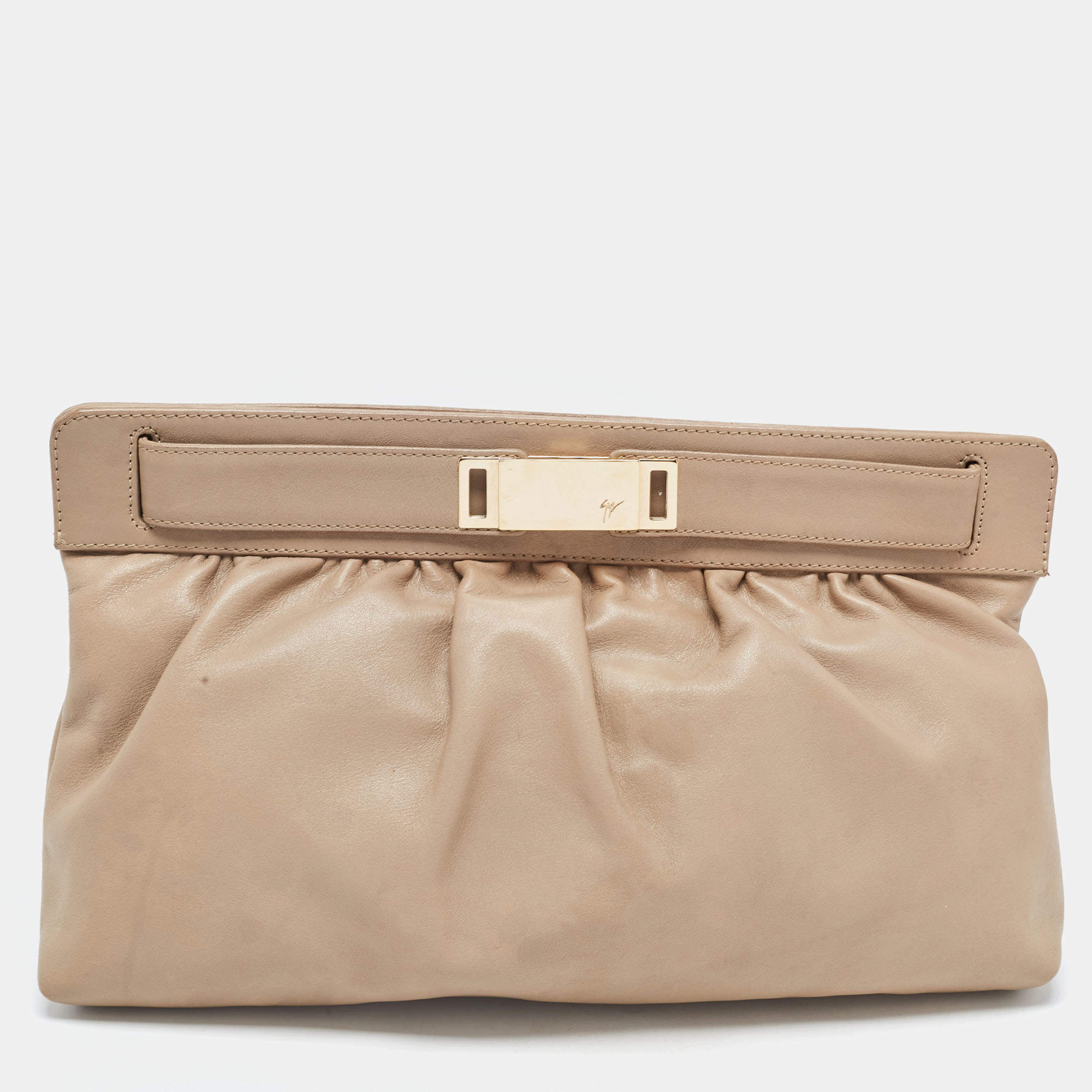 Pre Owned Giuseppe Zanotti Beige Leather Oversized Clutch
