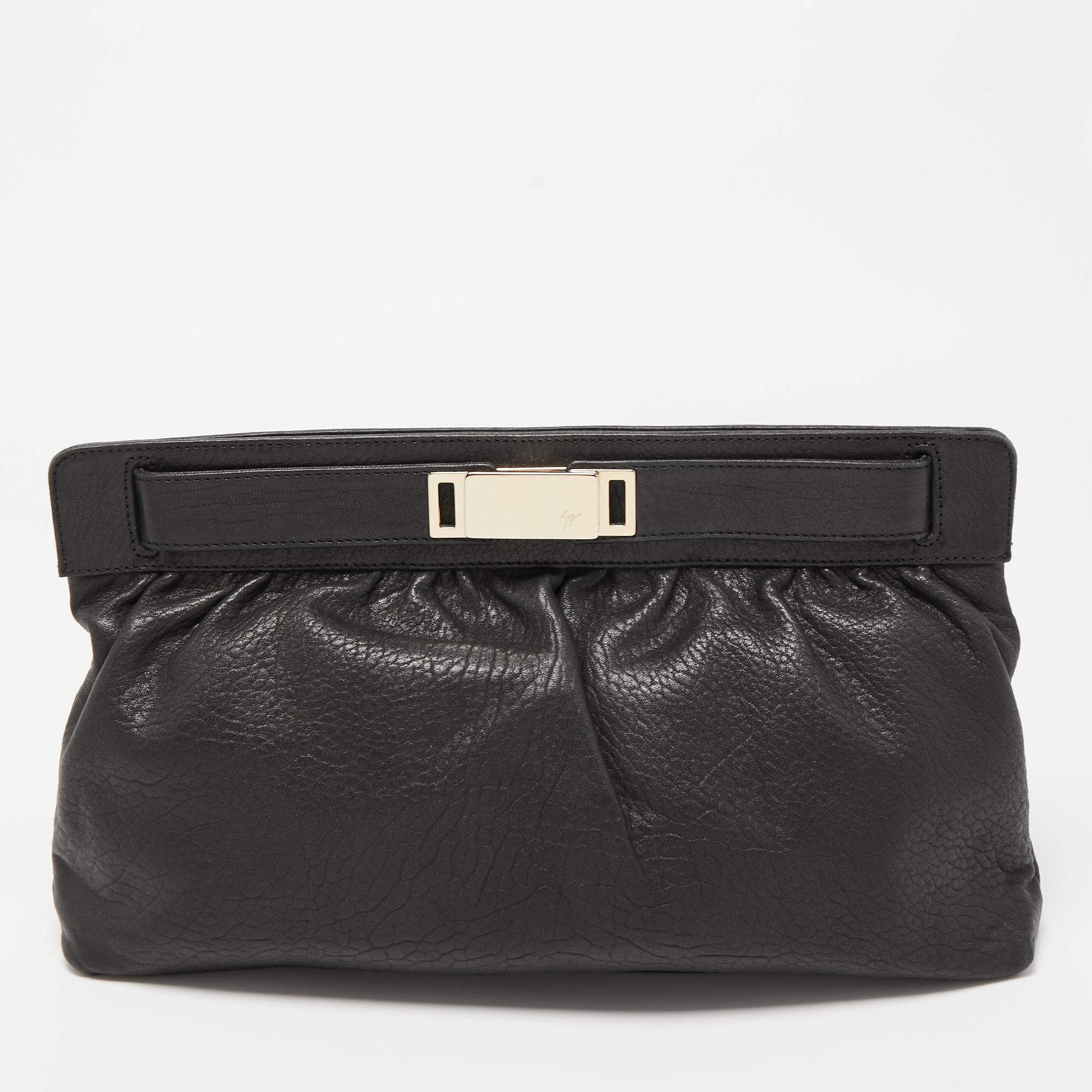Giuseppe Zanotti Black Grained Leather Oversized Clutch