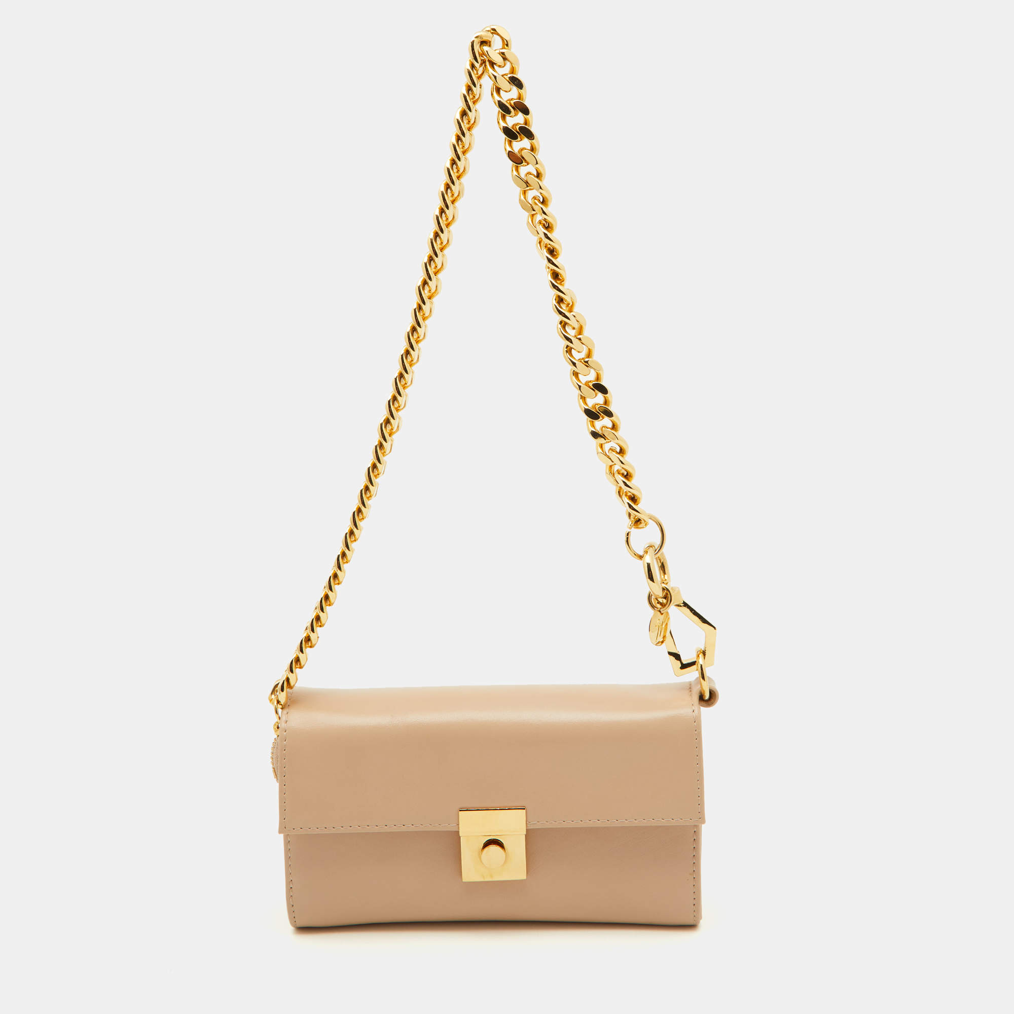 Giuseppe Zanotti Beige Leather Chain Wristlet Clutch