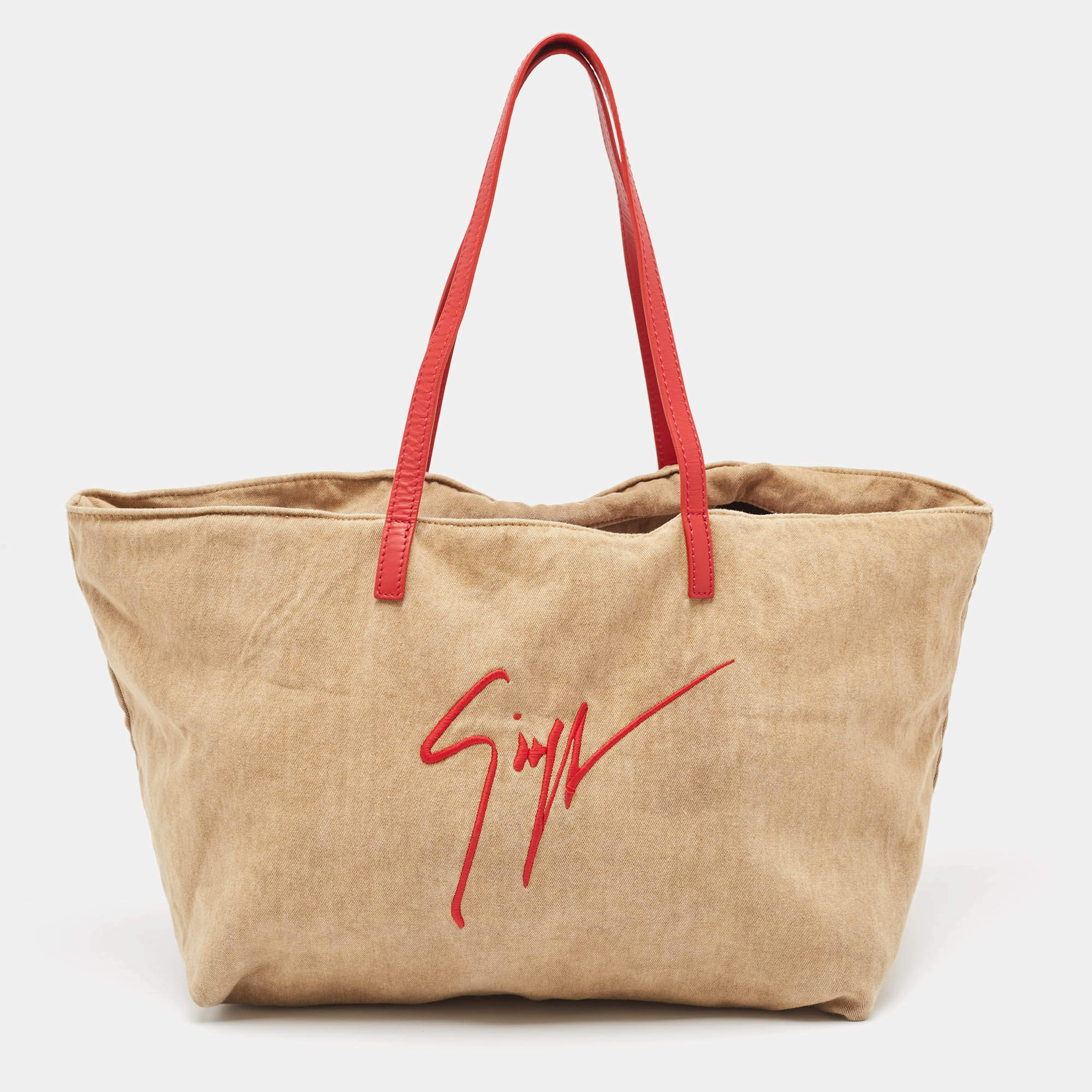 Pre Owned Giuseppe Zanotti Brown Denim Logo Shopper Tote