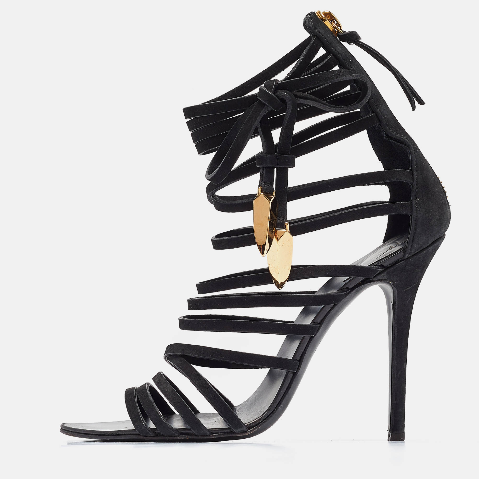 Giuseppe Zanotti Black Nubuck Strappy Mortisia  Sandals Size 37