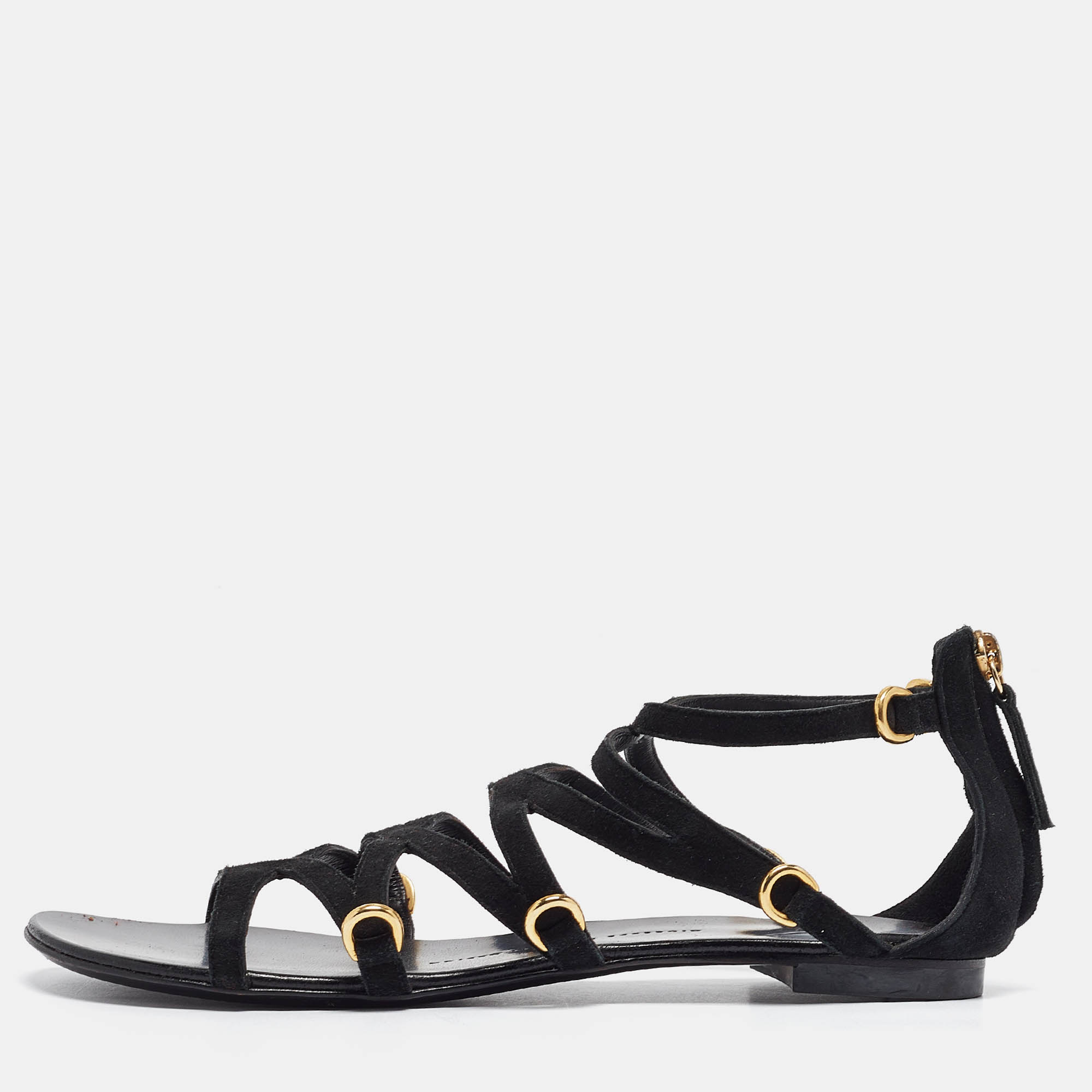 مملوكة مسبقًا Giuseppe Zanotti Black Suede Strappy Flat Sandals Size 38