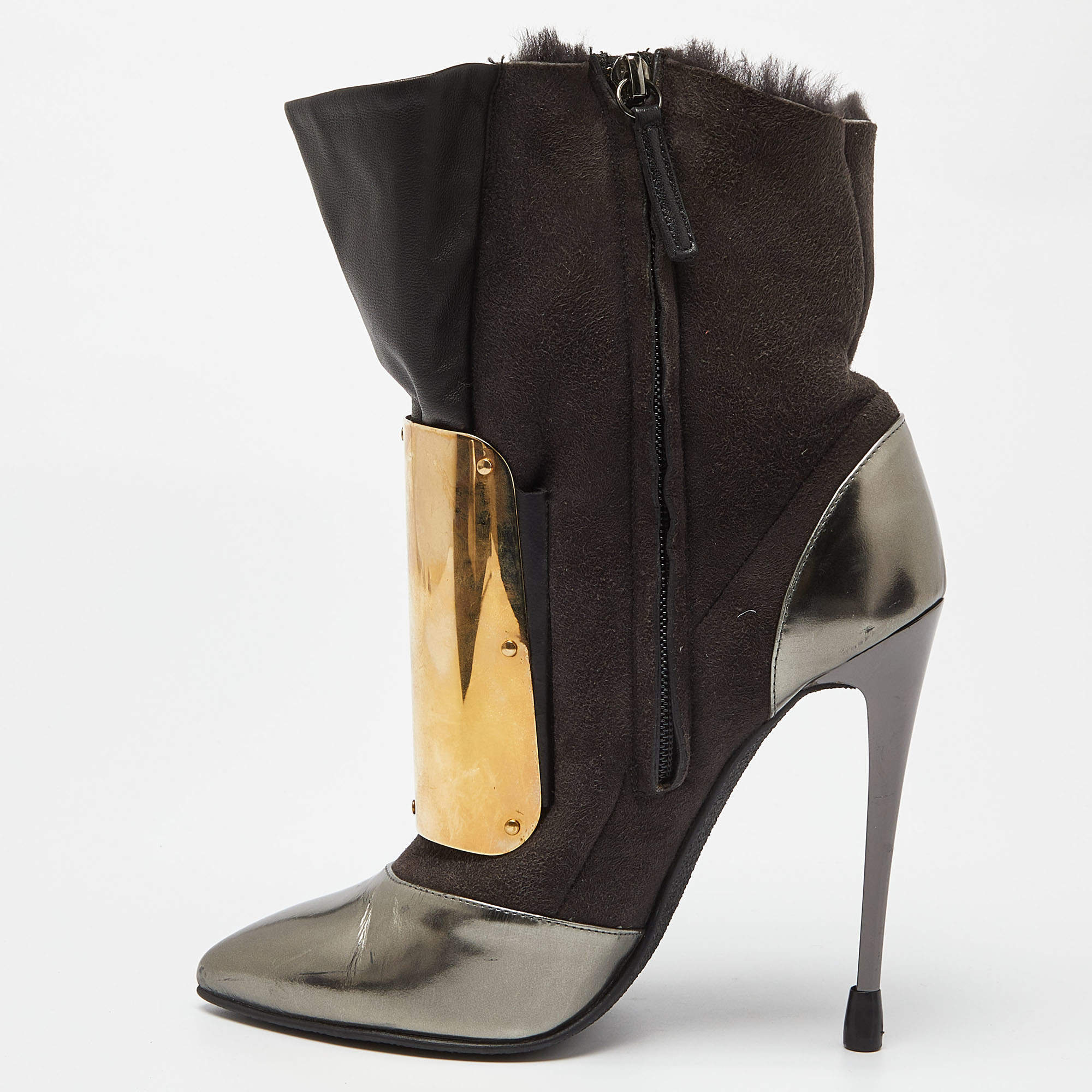 مملوكة مسبقًا Giuseppe Zanotti Multicolor Suede and Leather Pointed Toe Ankle Boots Size 36.5