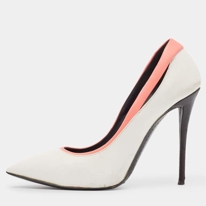Giuseppe Zanotti White/Pink Leather Pointed Toe Pumps Size 37