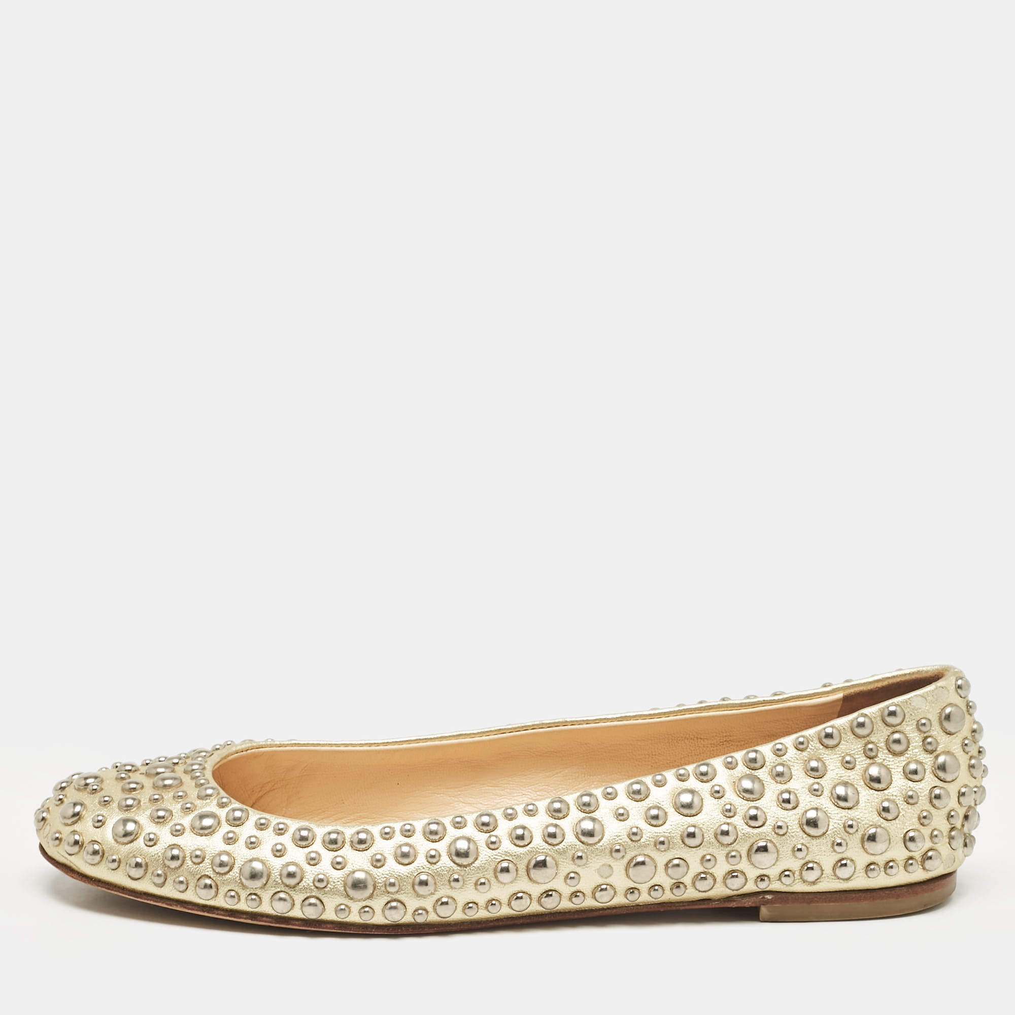 Giuseppe Zanotti Gold Leather Embellished Ballet Flats Size 37