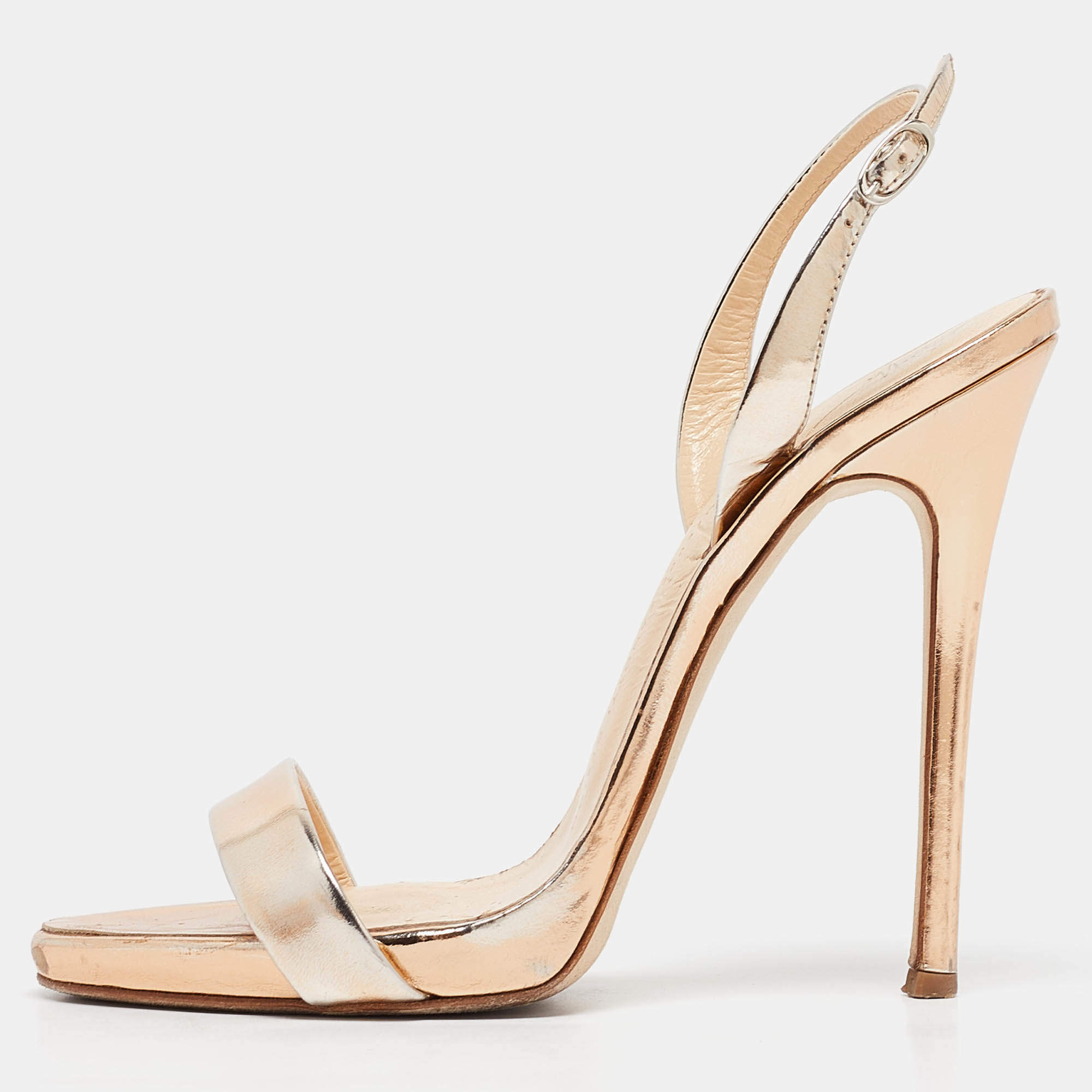 Pre Owned Giuseppe Zanotti Gold Leather Ankle Strap Sandals Size 37