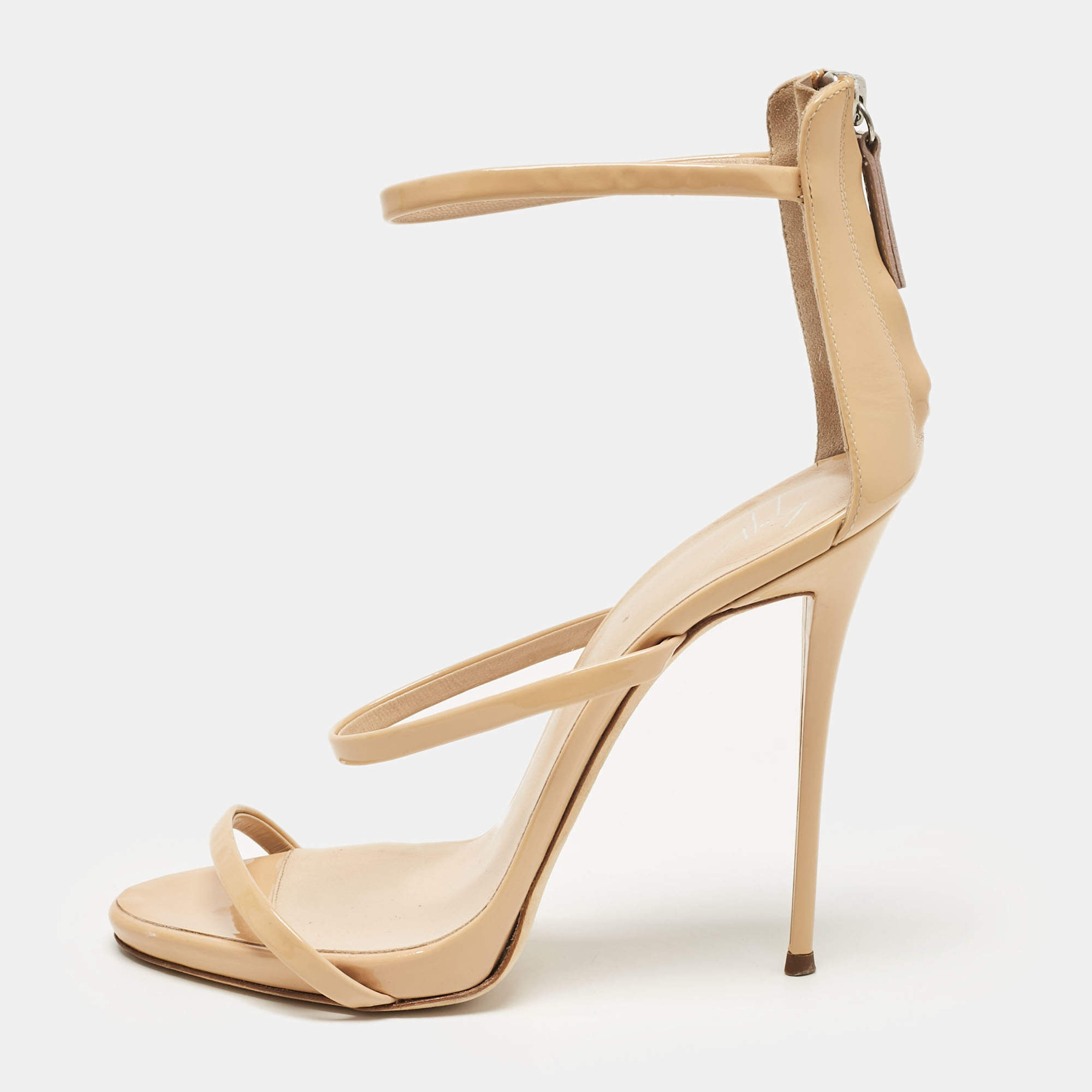 Giuseppe Zanotti Beige Patent Leather Coline Ankle Strap Sandals Size 40