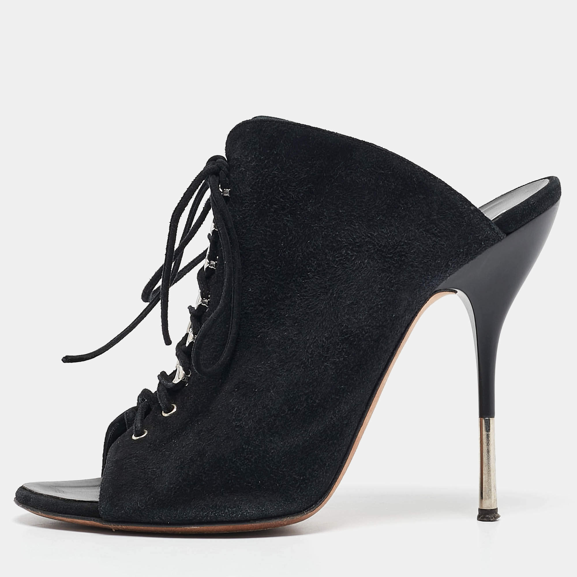 Pre Owned صندل جوسيبي زانوتي أسود جلد مقلوب مقاس 38