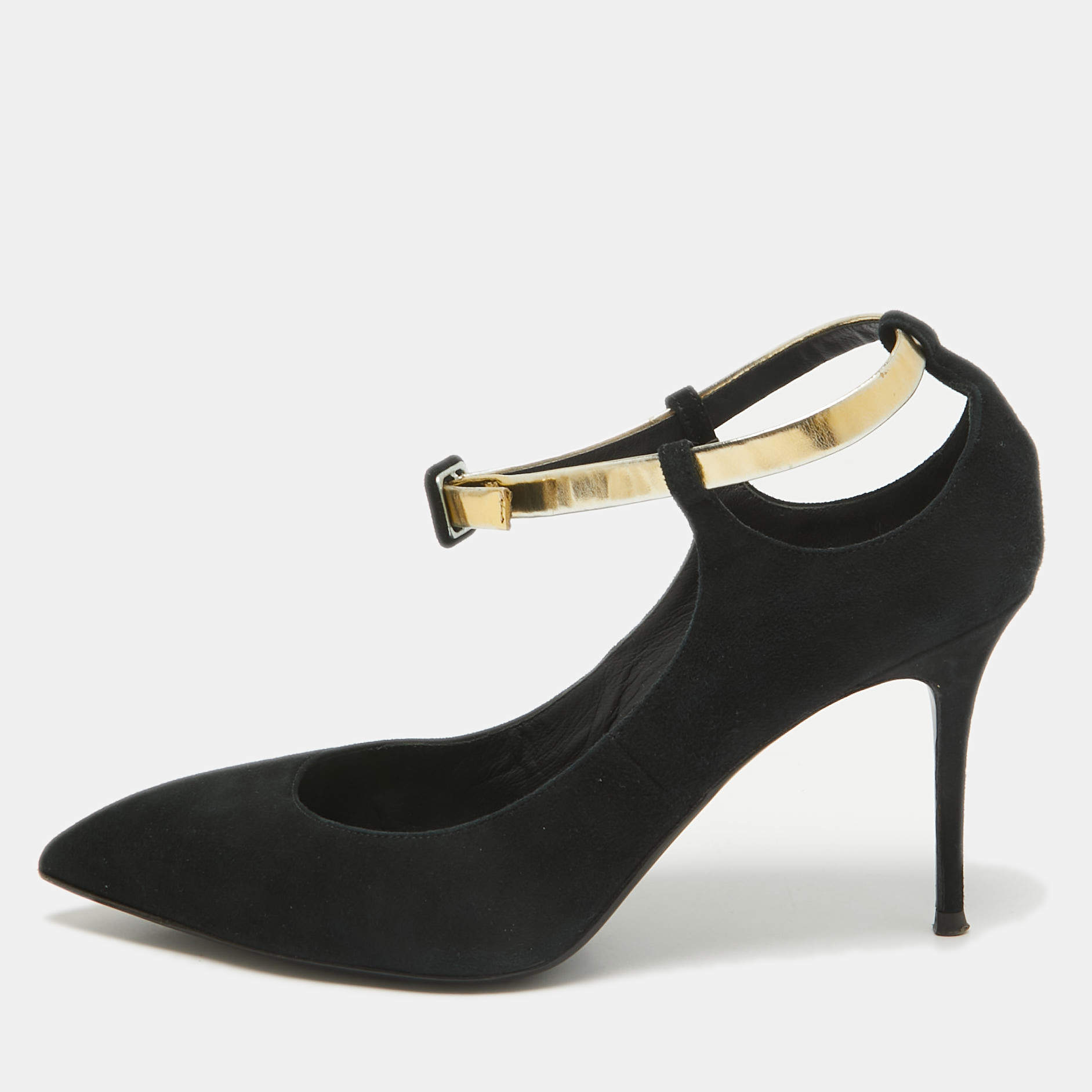 Giuseppe Zanotti Black Leather and Suede Ankle Strap Pumps Size 37
