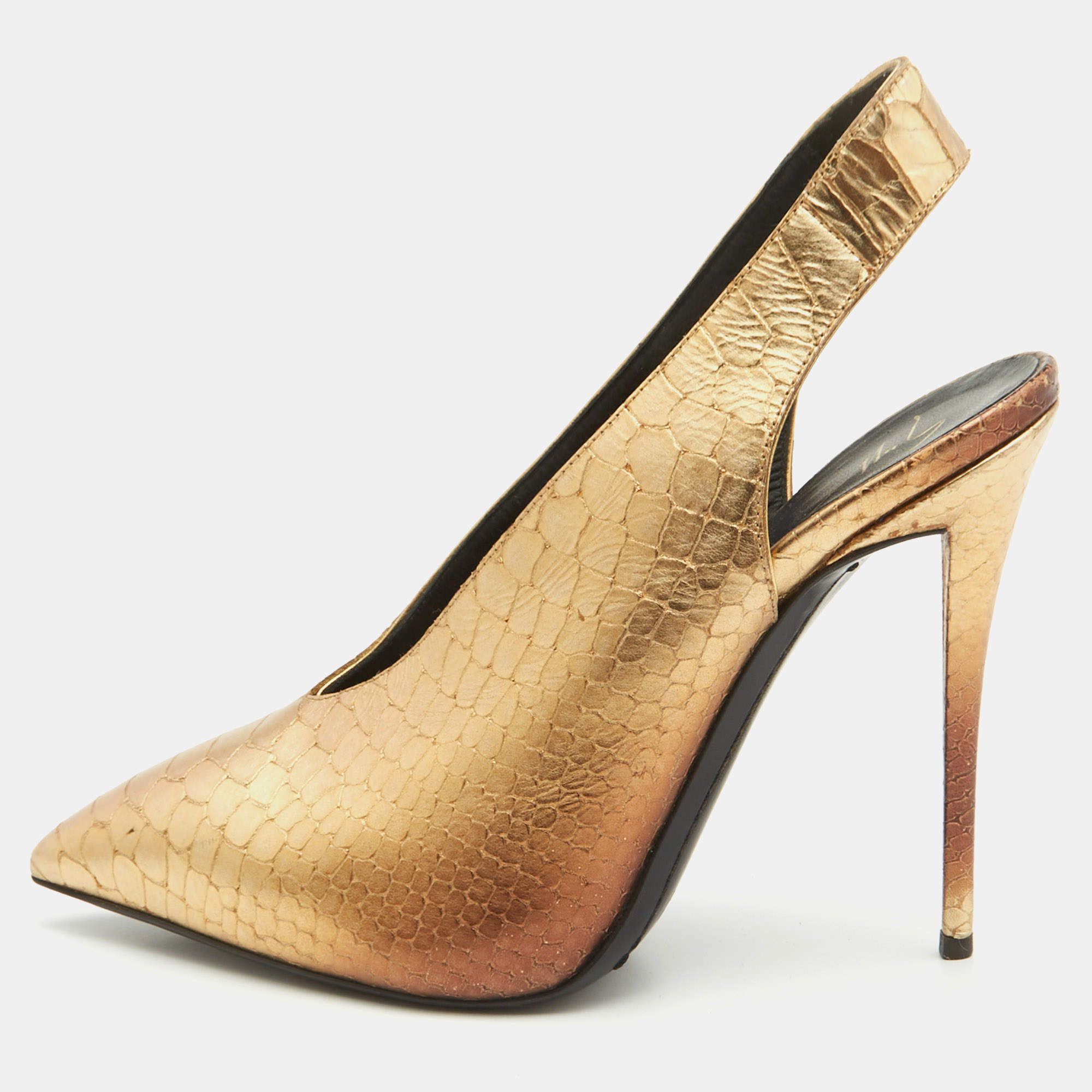 Giuseppe Zanotti Metallic Golden Python Embossed Leather Slingback Pumps Size 38
