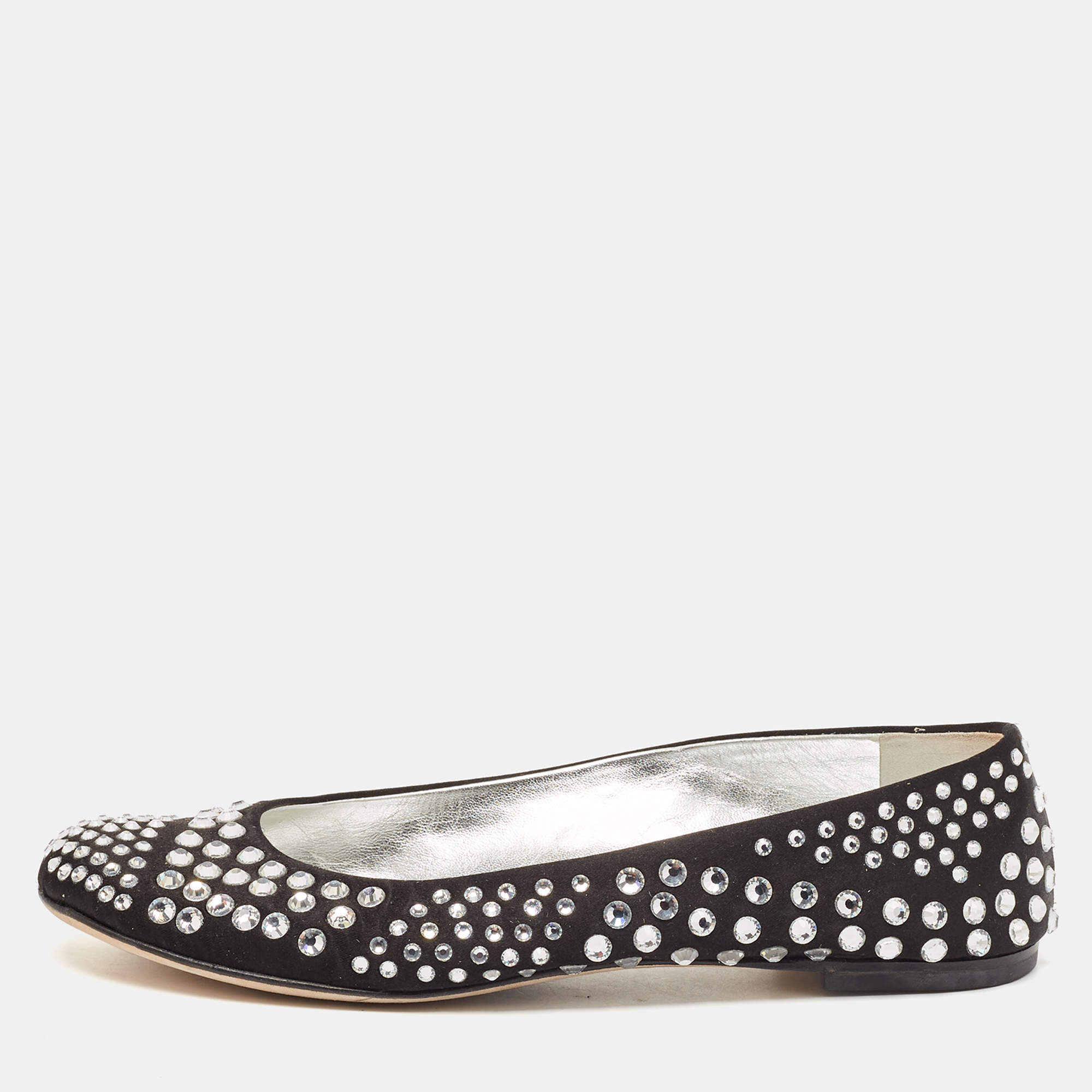 Giuseppe Zanotti Black Satin Crystal Embellished Ballet Flats Size 36